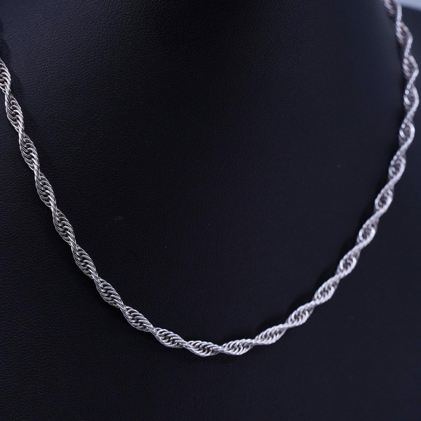 16” 4mm, vintage Italy Sterling 925 silver bold rope chain necklace