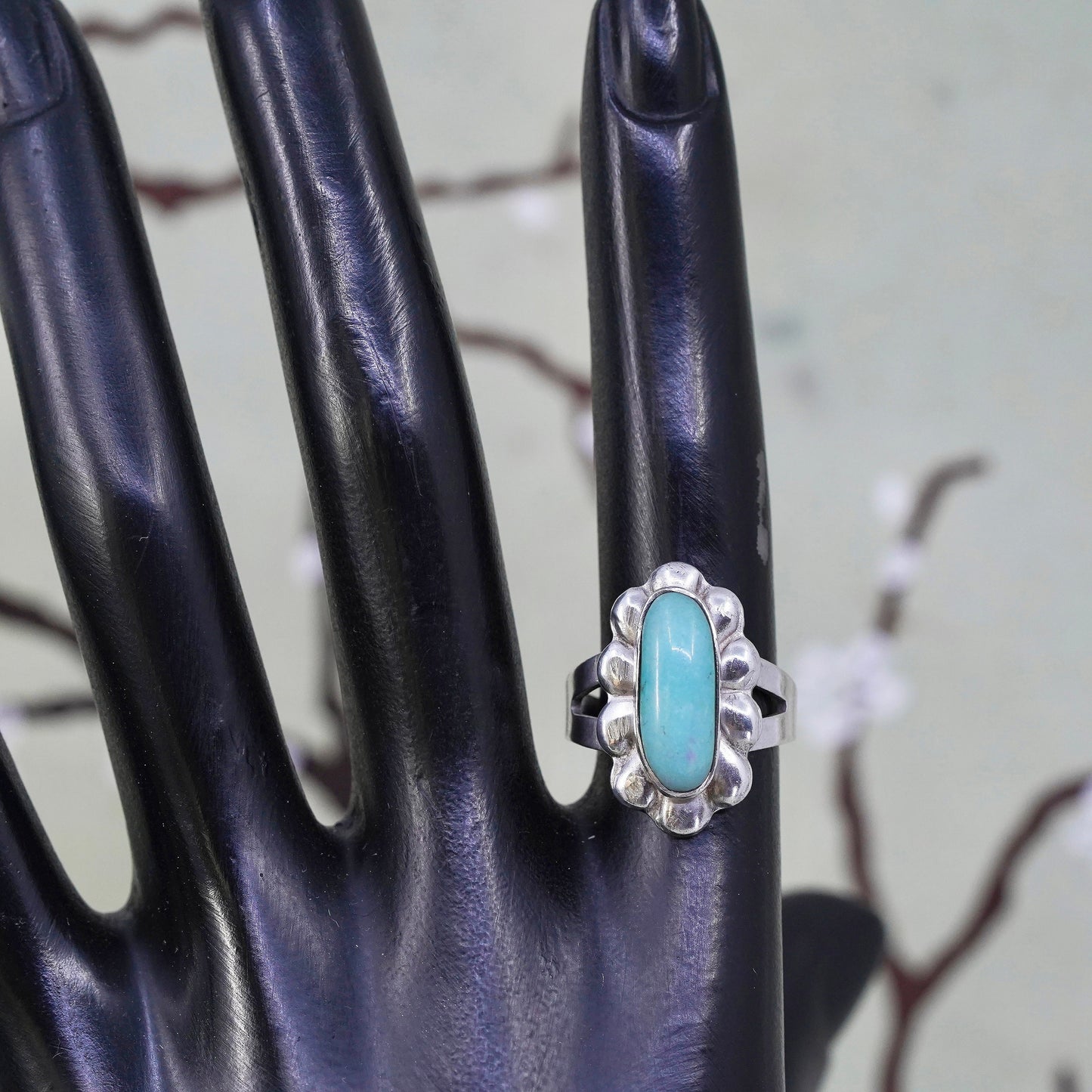 Size 6.25, Native American bell post sterling silver ring, 925 band turquoise