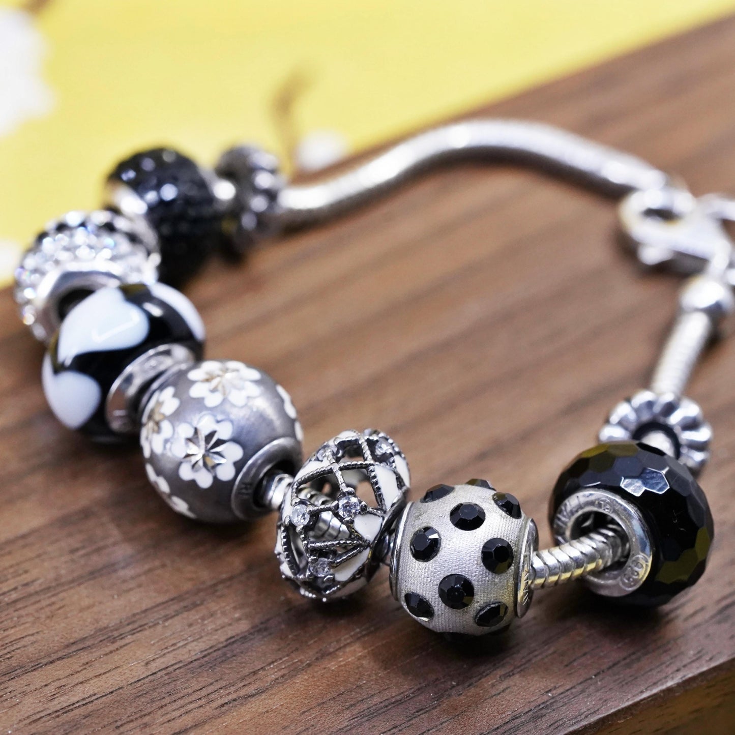 6.75”, Ralph Lauren sterling silver bracelet 925 snake chain glass floral charm