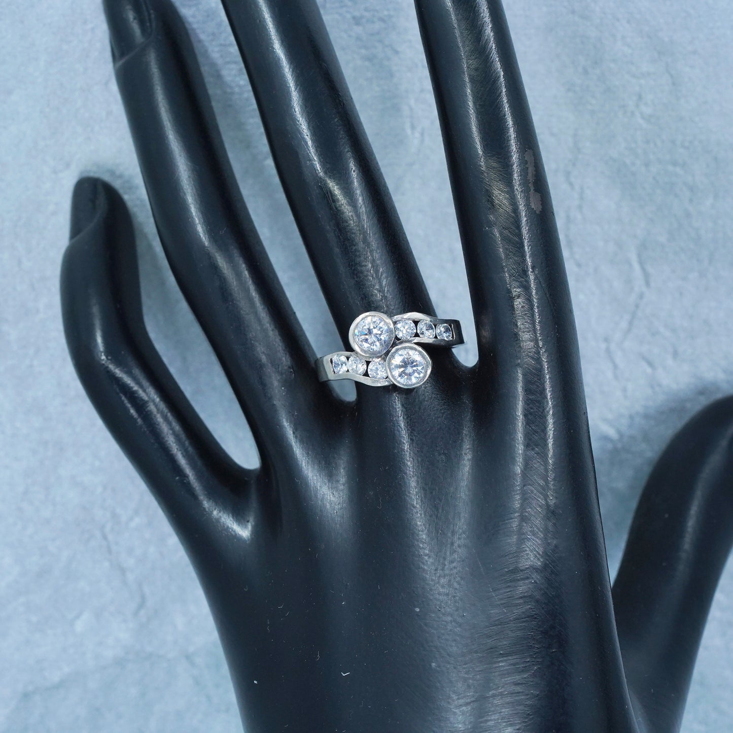 Size 9, vintage Sterling 925 silver handmade engagement ring with Cz
