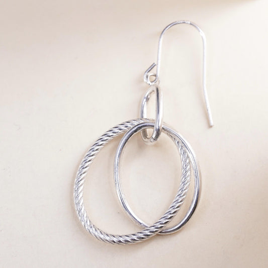 1.5", Vintage sterling 925 silver single earring, entwined minimalist hoops