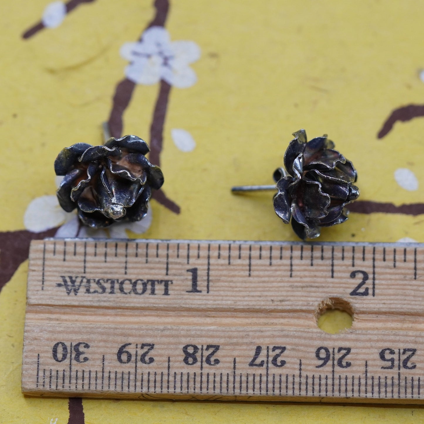 Vintage mexico Sterling silver handmade earrings, 925 rose flower studs