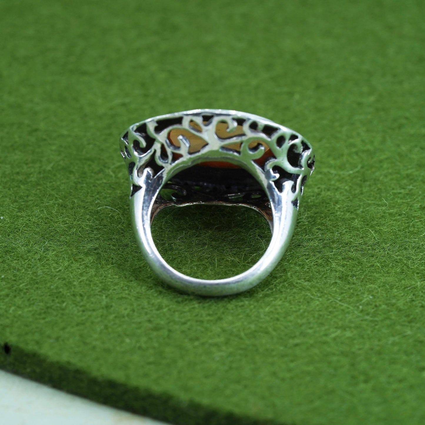 Size 5.25 sterling silver 925 handmade filigree statement ring w/ pink MOP