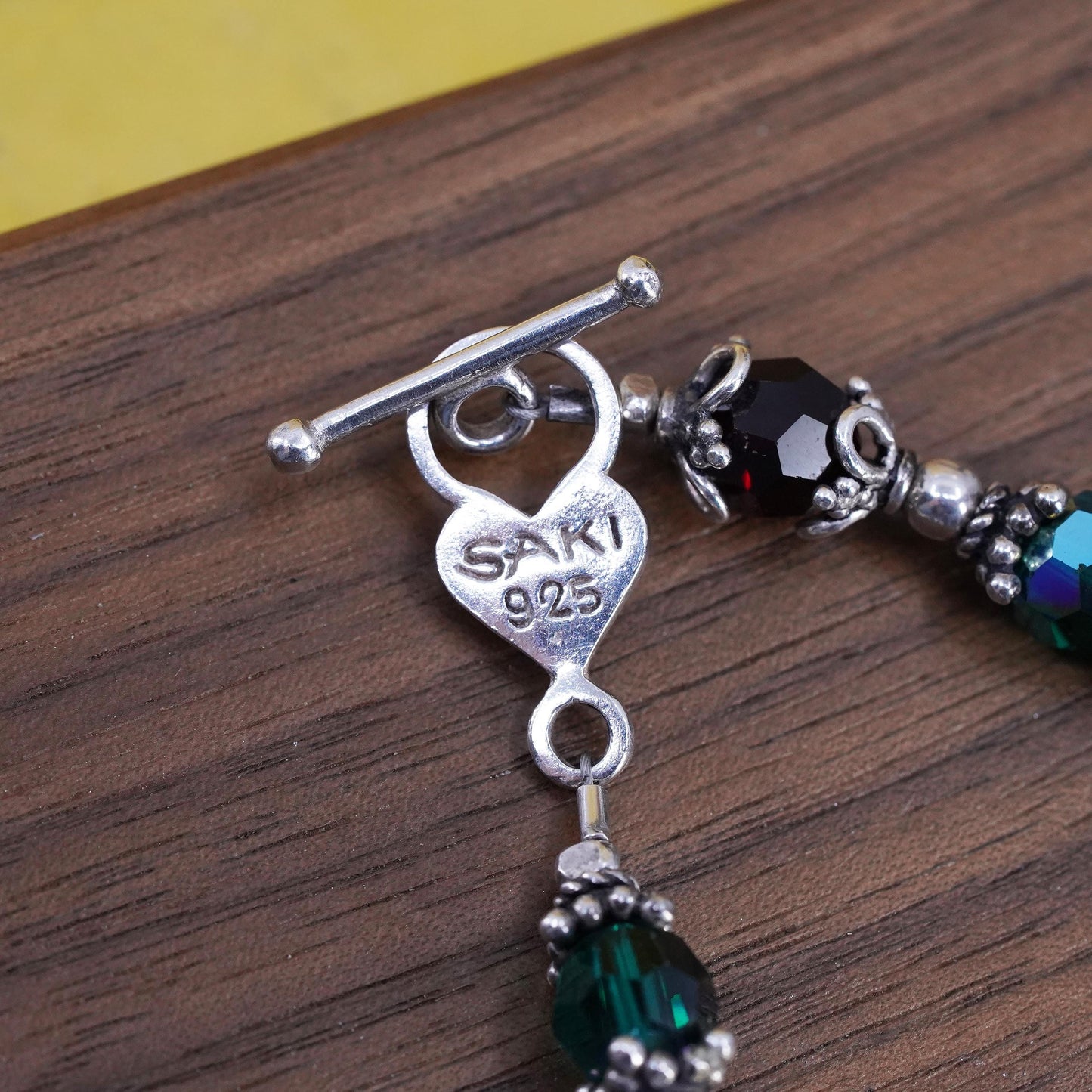 6.75”, Saki Sterling silver bracelet, 925 beads with crystal and toggle closure
