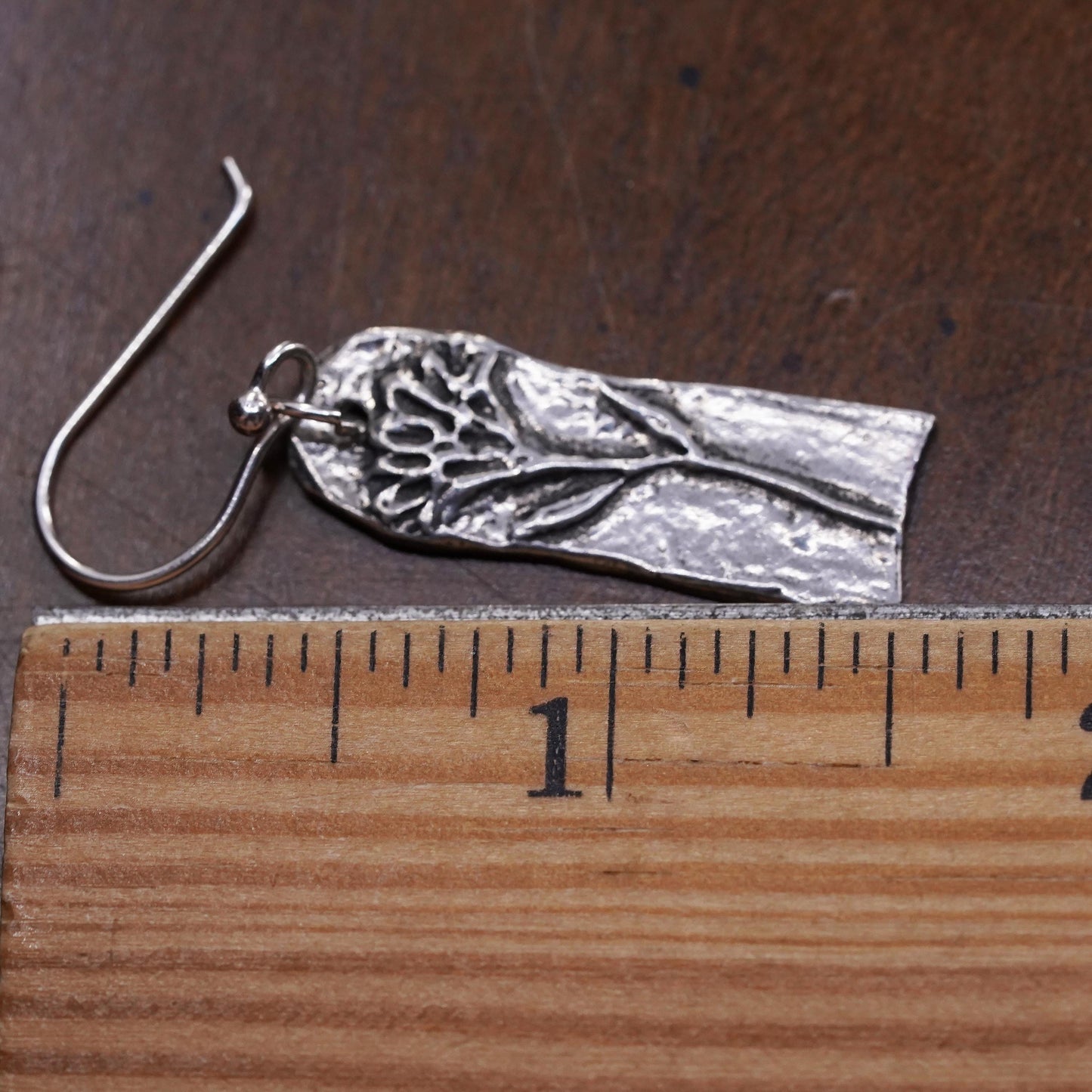 VTG Sterling silver handmade pendant, 925 embossed flower tag single earring