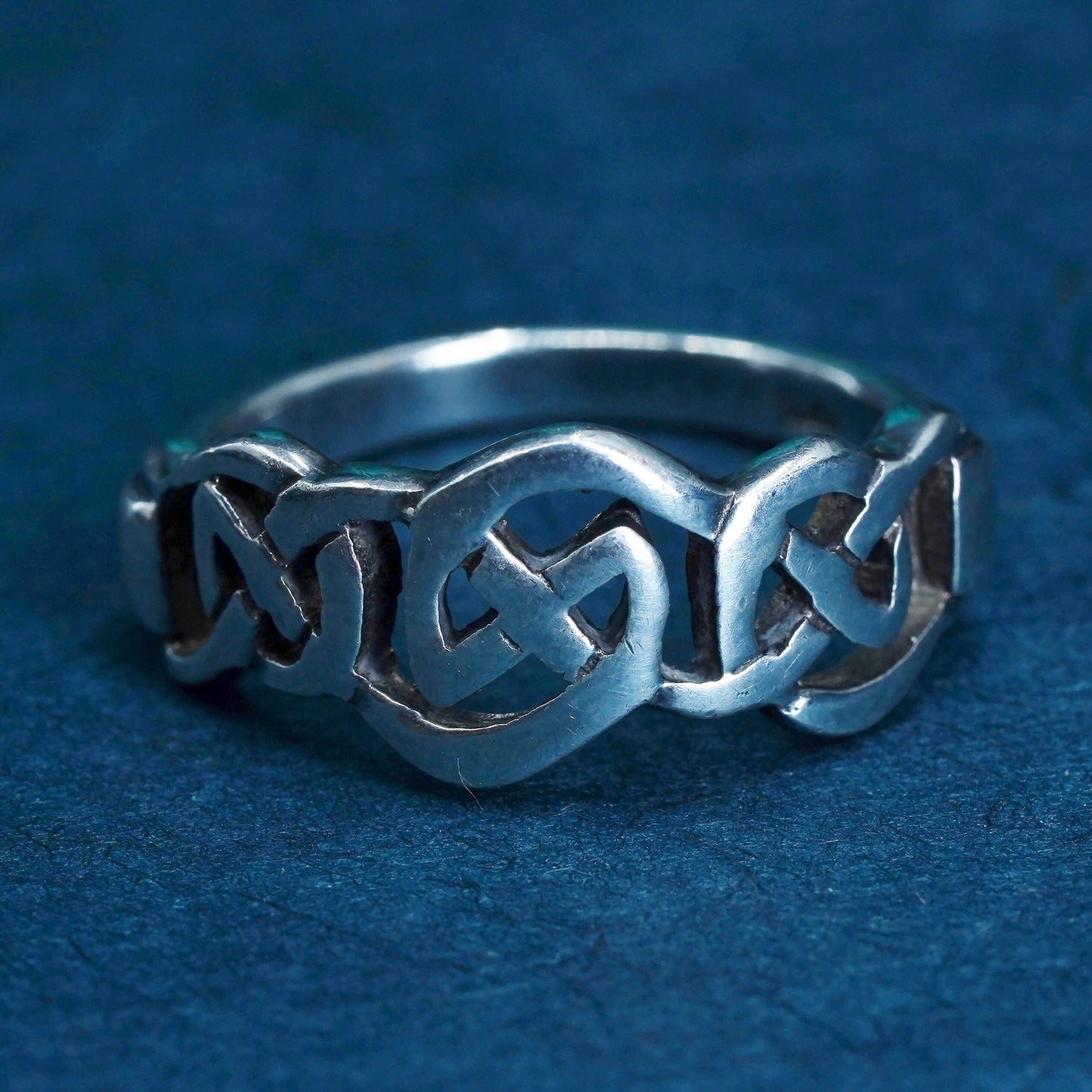 Size 6, vtg Sterling silver handmade ring, irish celtic knot 925 silver band