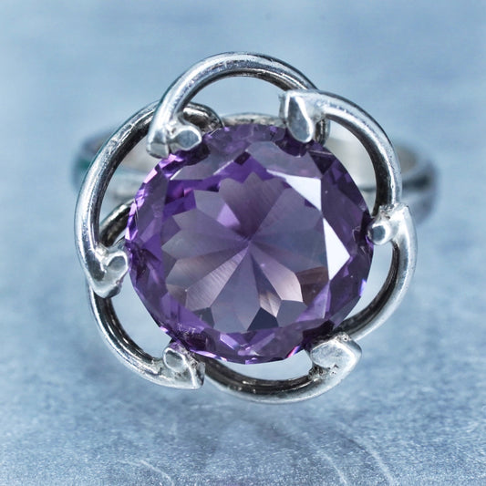 Size 6.5 vintage Sterling 925 silver handmade band ring with amethyst