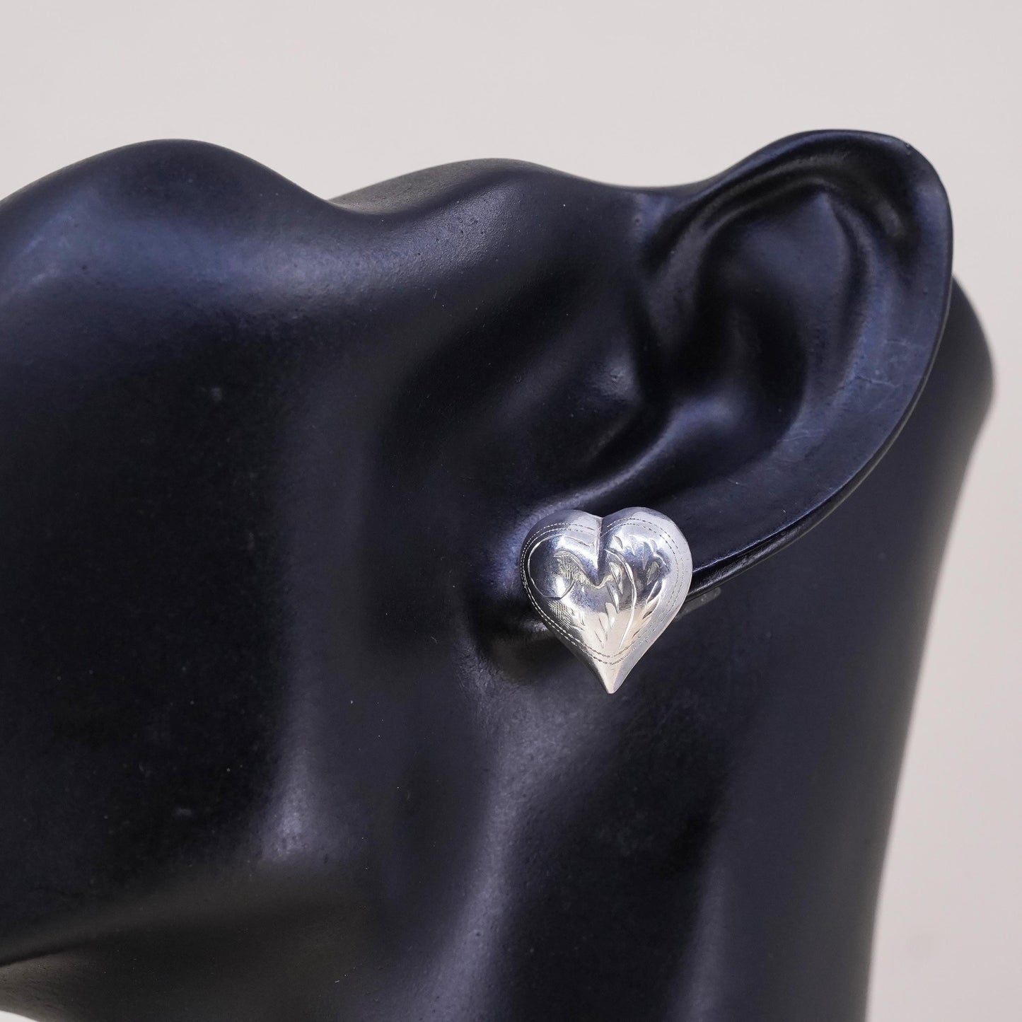 Vintage handmade single earring. textured Sterling 925 silver heart stud