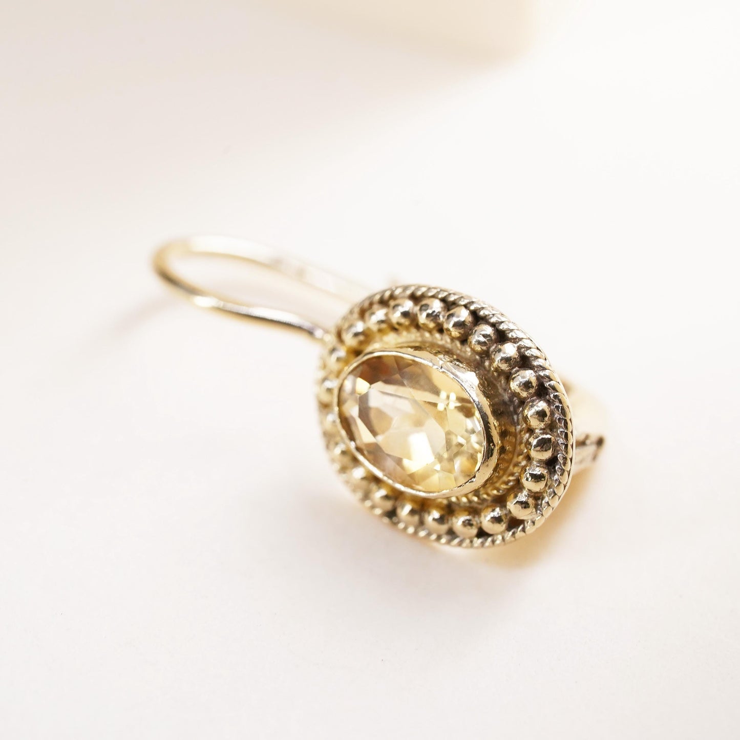 vermeil gold over sterling silver 925 single oval citrine earring lever back