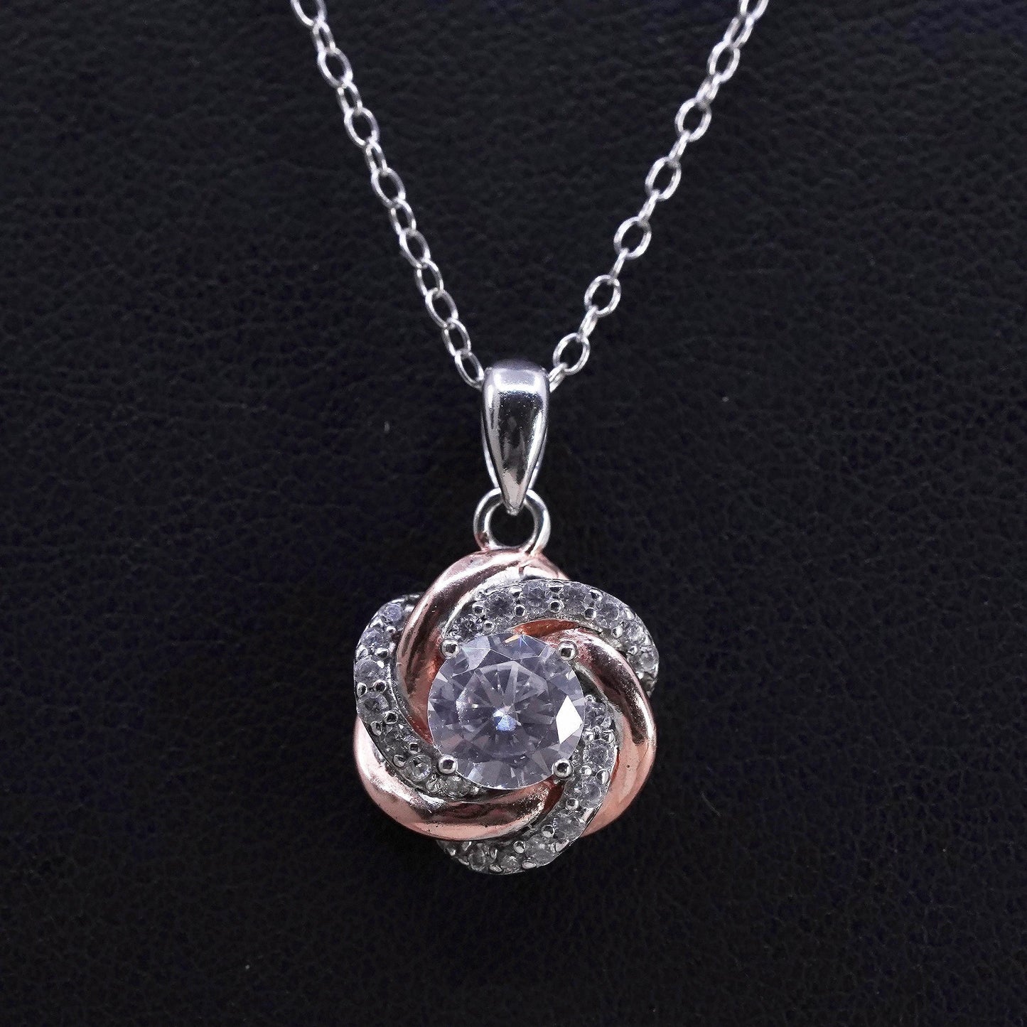 18”, vintage Sterling silver handmade necklace, 925 circle chain w/ cz pendant