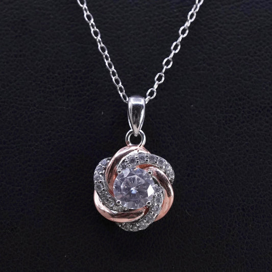 18”, vintage Sterling silver handmade necklace, 925 circle chain w/ cz pendant