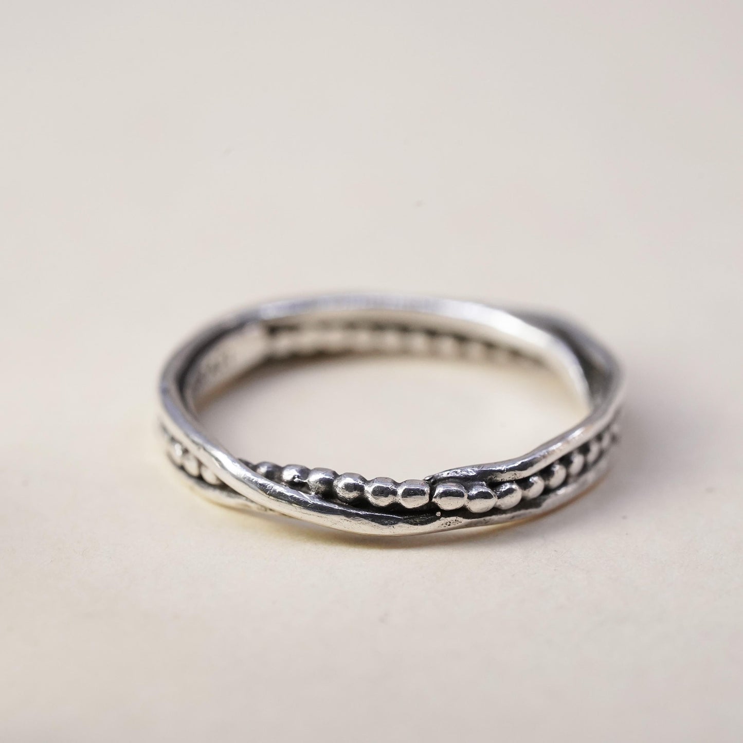 Size 8.25, Israel Pz Or Paz Sterling silver ring, 925 thin band floral texture