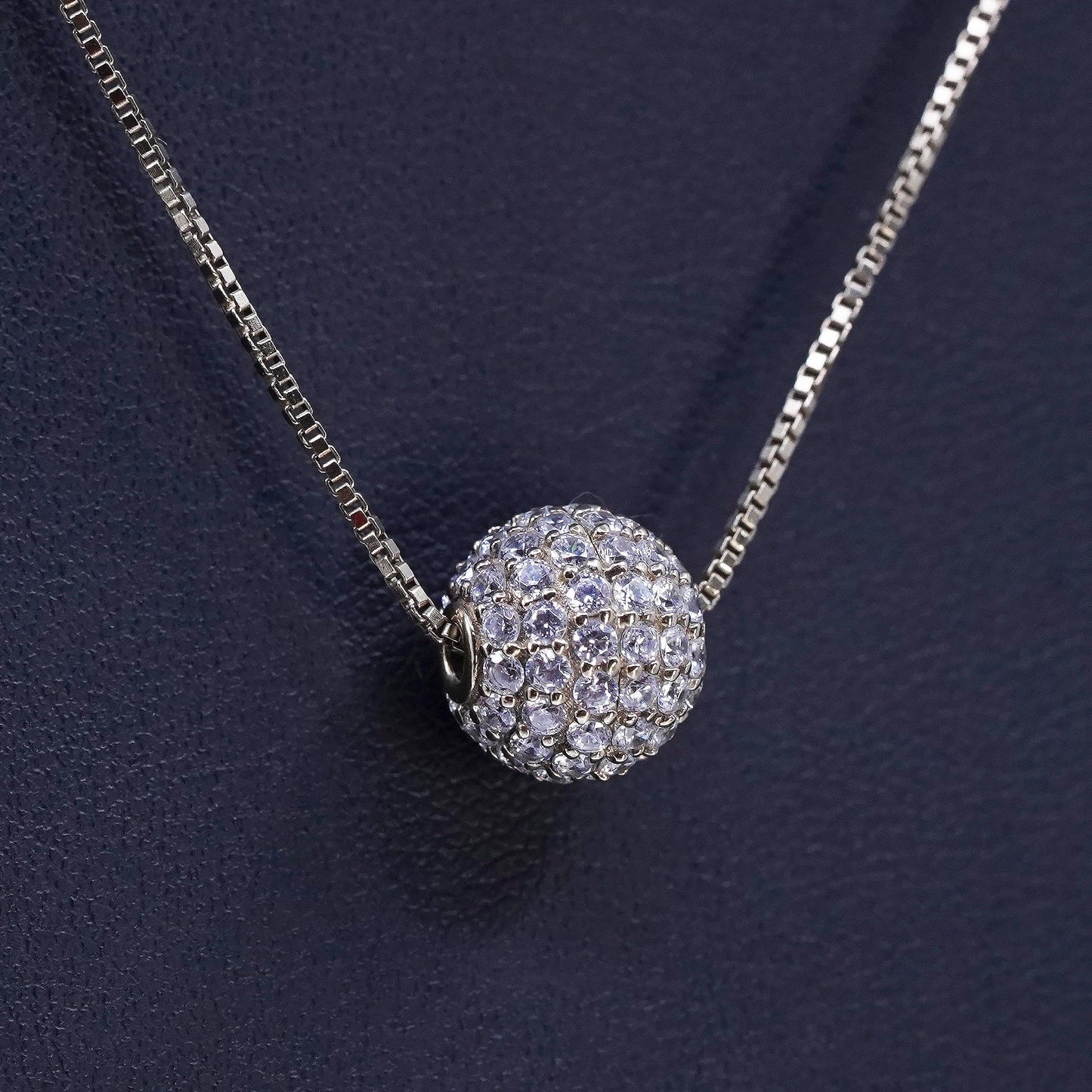 18”, vermeil gold over Sterling 925 silver box necklace cluster cz ball pendant