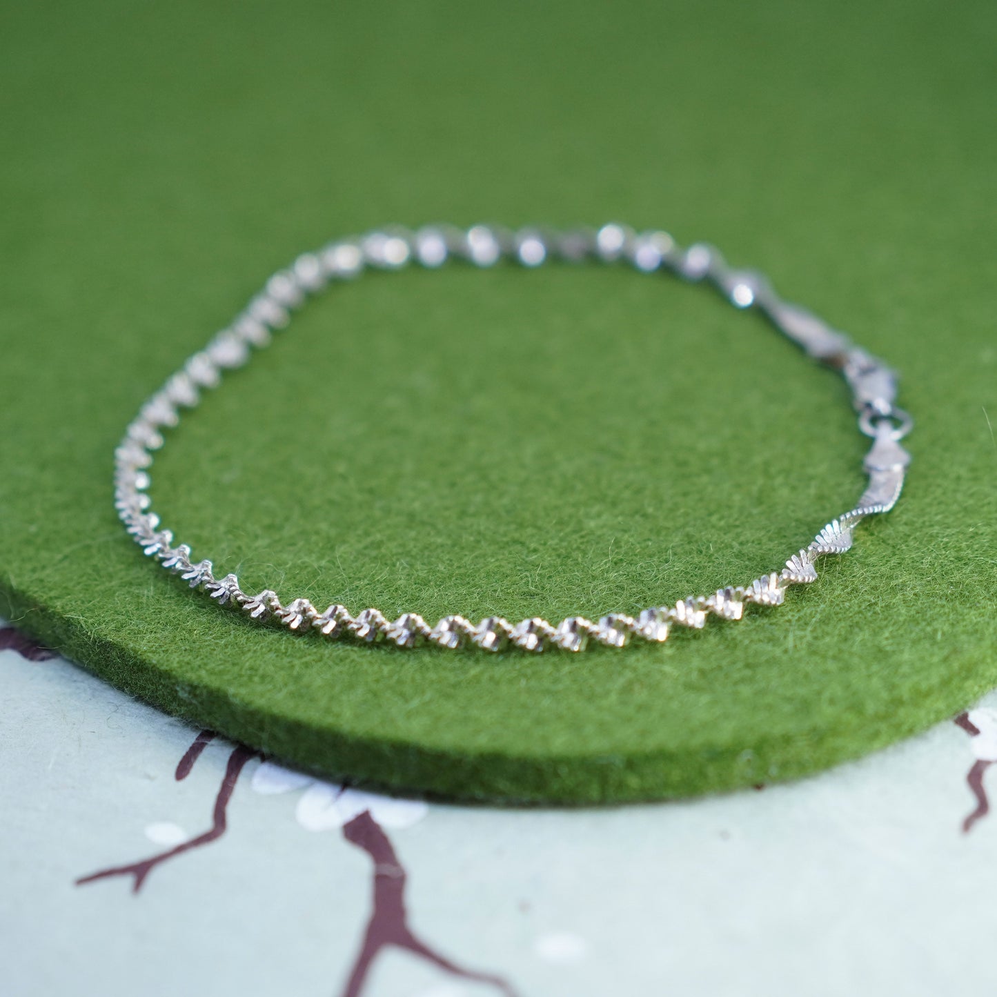9” 4mm, Vintage sterling silver bracelet, twisted herringbone link bracelet