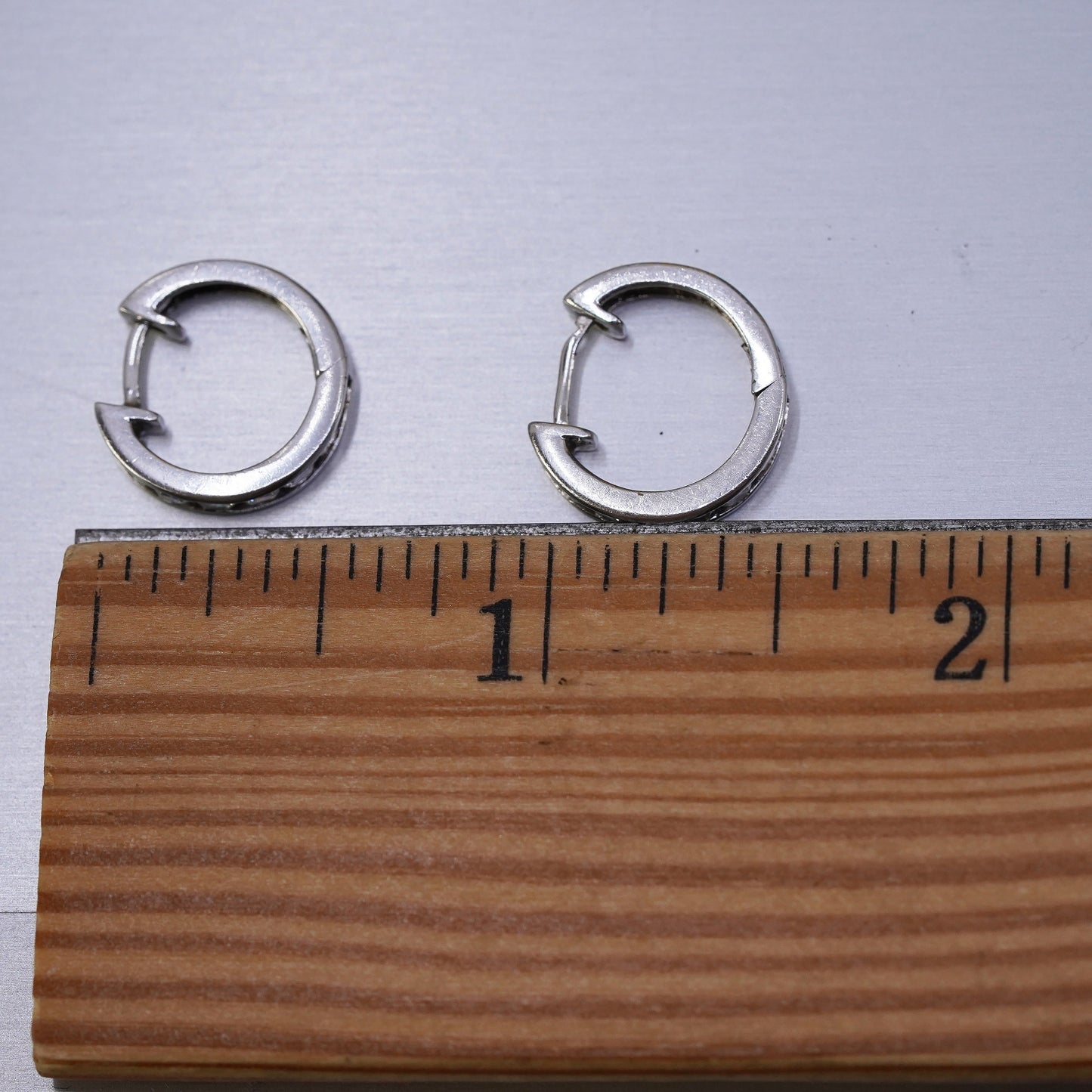 0.5", vintage Sterling silver handmade earrings, 925 huggie hoops w/ cluster cz