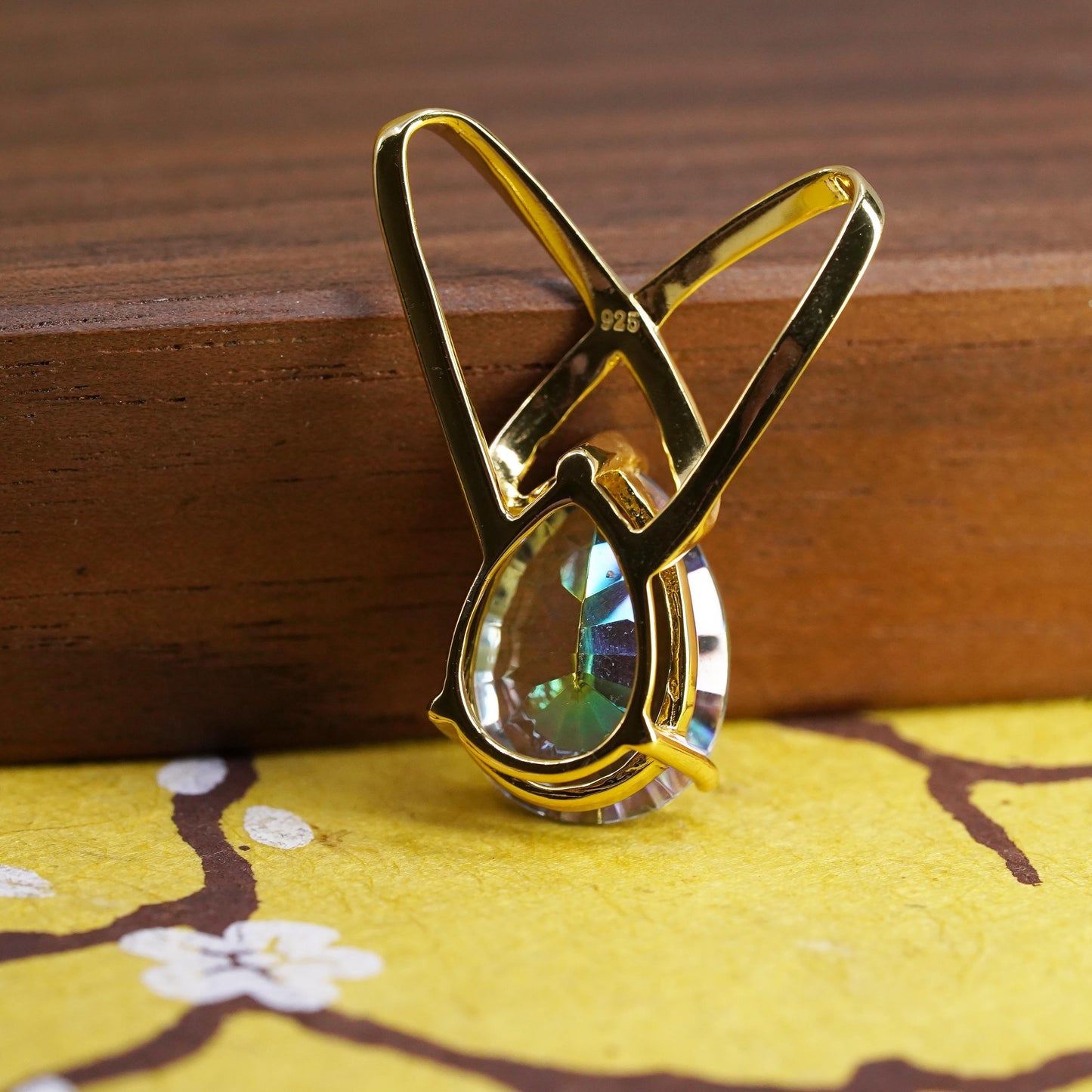vermeil gold plated Sterling silver 925 tiny pendant teardrop rainbow quartz
