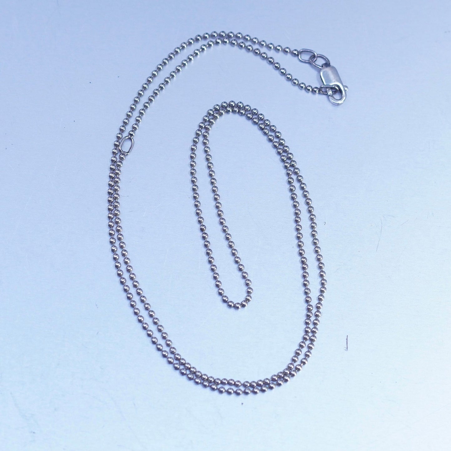 16+2” 1mm, vintage italy Sterling 925 silver bead chain necklace