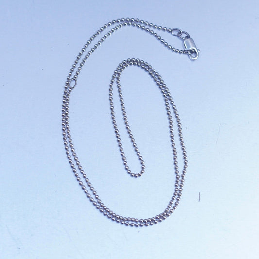 16+2” 1mm, vintage italy Sterling 925 silver bead chain necklace