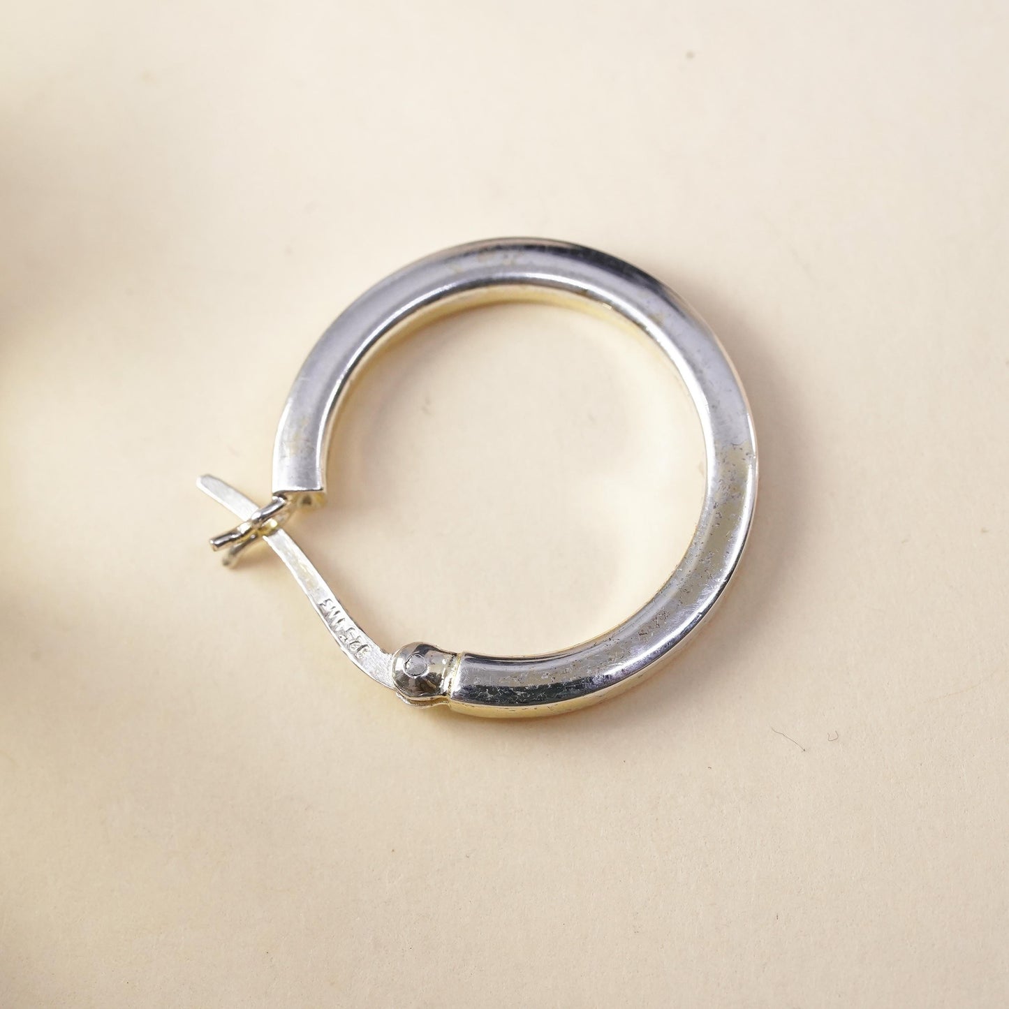 1", Vintage sterling silver single earring, textured minimalist primitive hoop