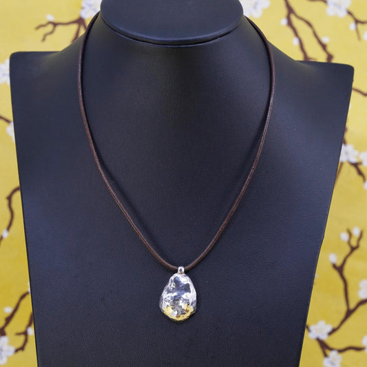 16”, Silpada leather necklace, brown leather choker with 925 teardrop pendant