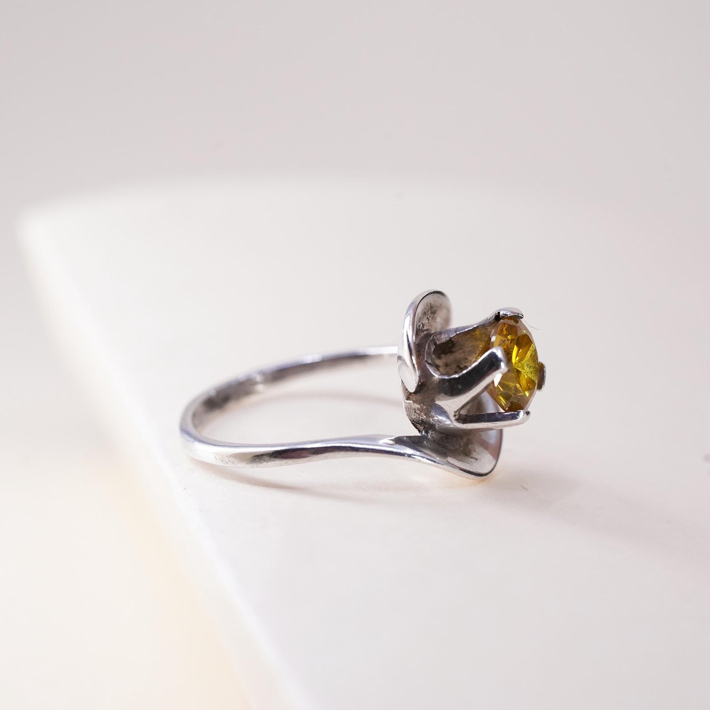 Size 7.5, vintage Sterling 925 silver statement ring, engagement ring citrine