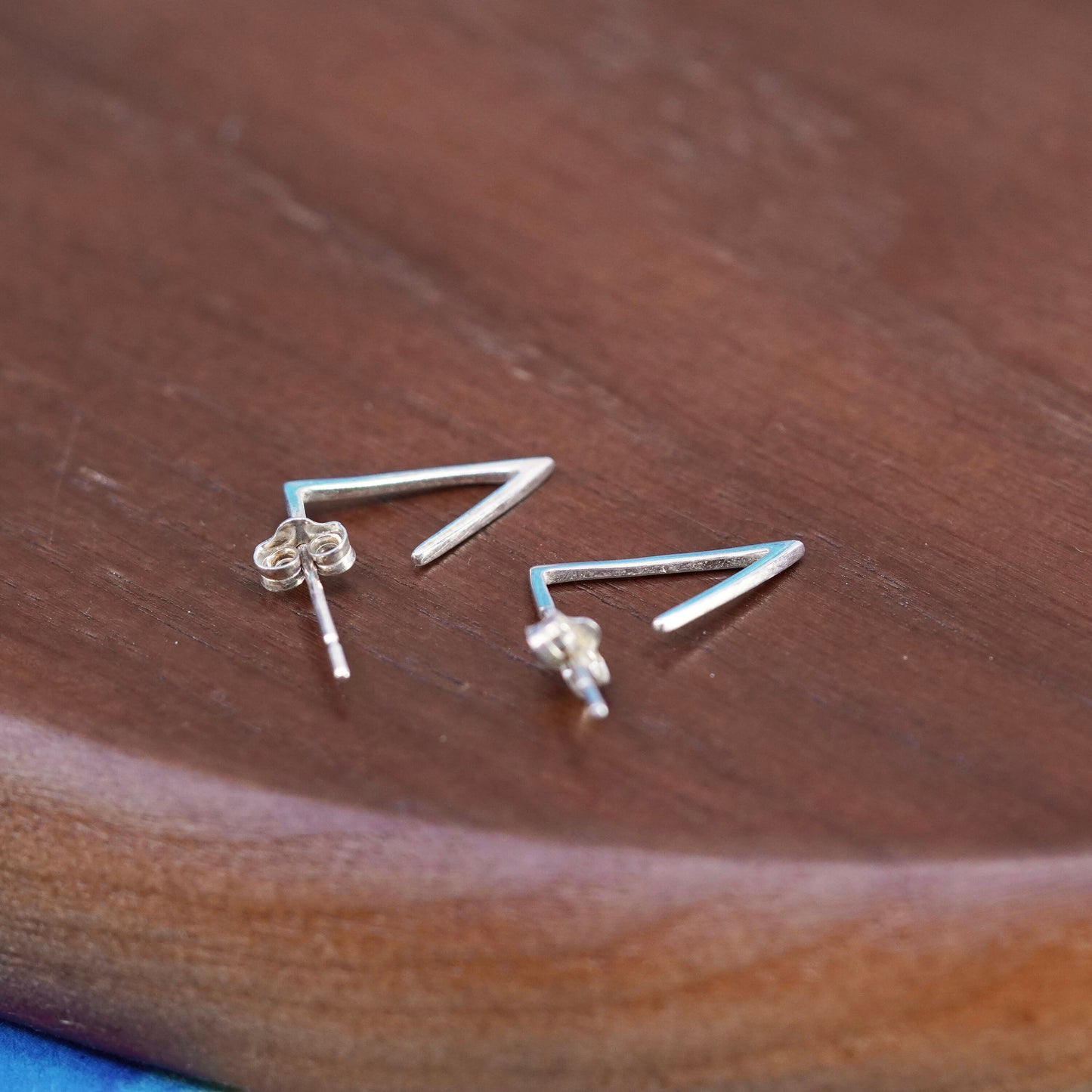 vintage Sterling silver handmade triangular earrings, 925 studs