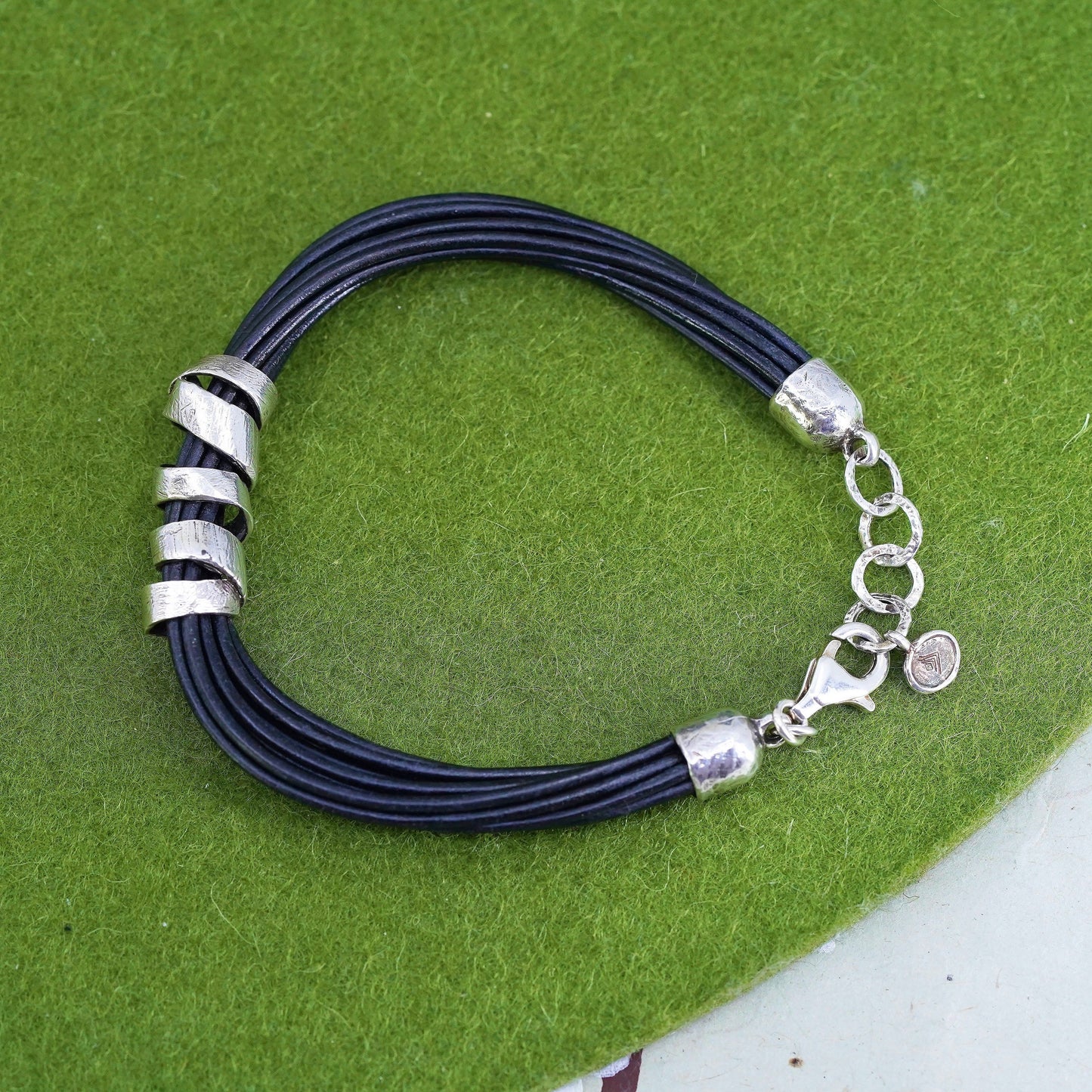 7.25", Silpada Sterling 925 Silver Leather City Sticker Bracelet B3207