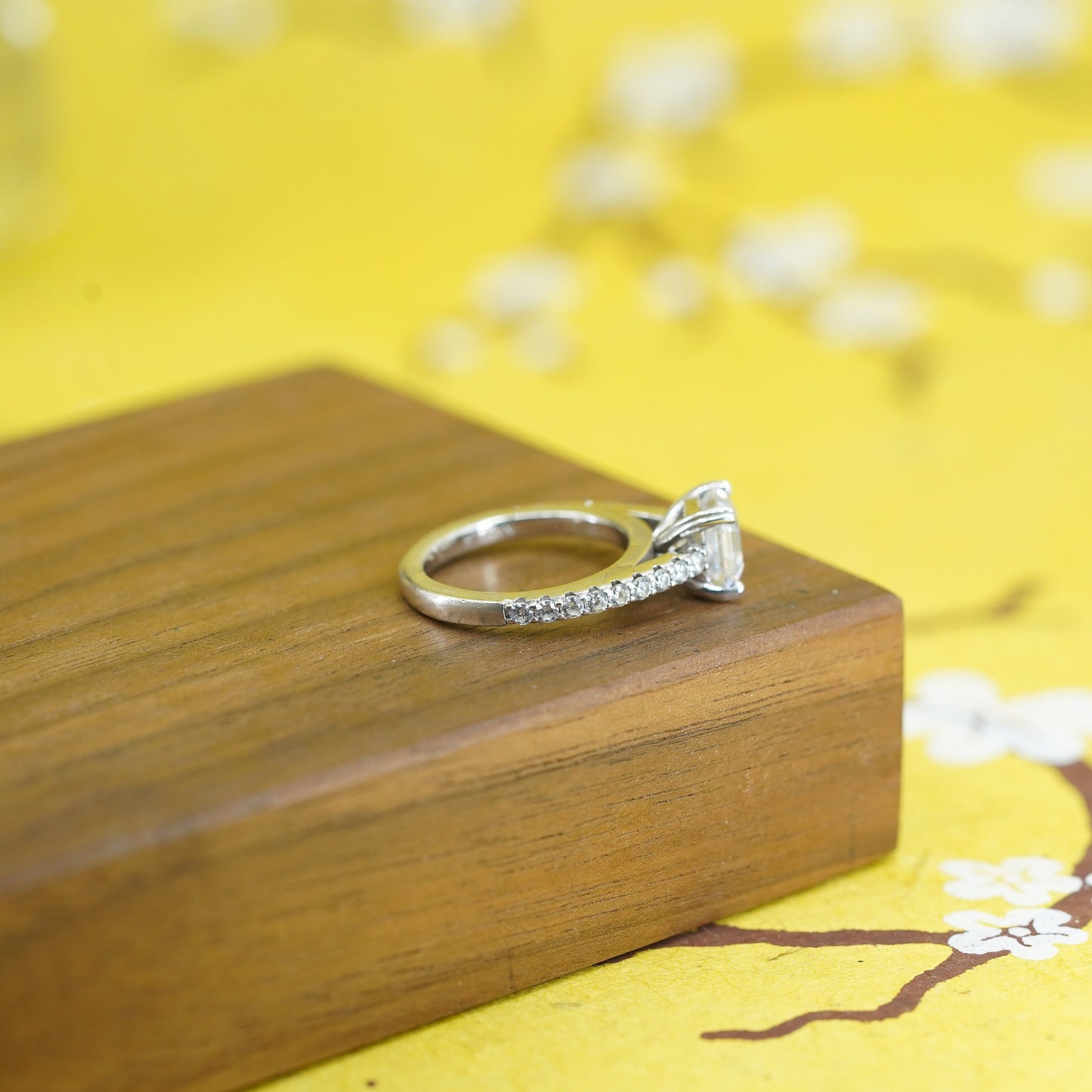 Size 4, vintage Sterling 925 silver anniversary engagement ring with cluster cz