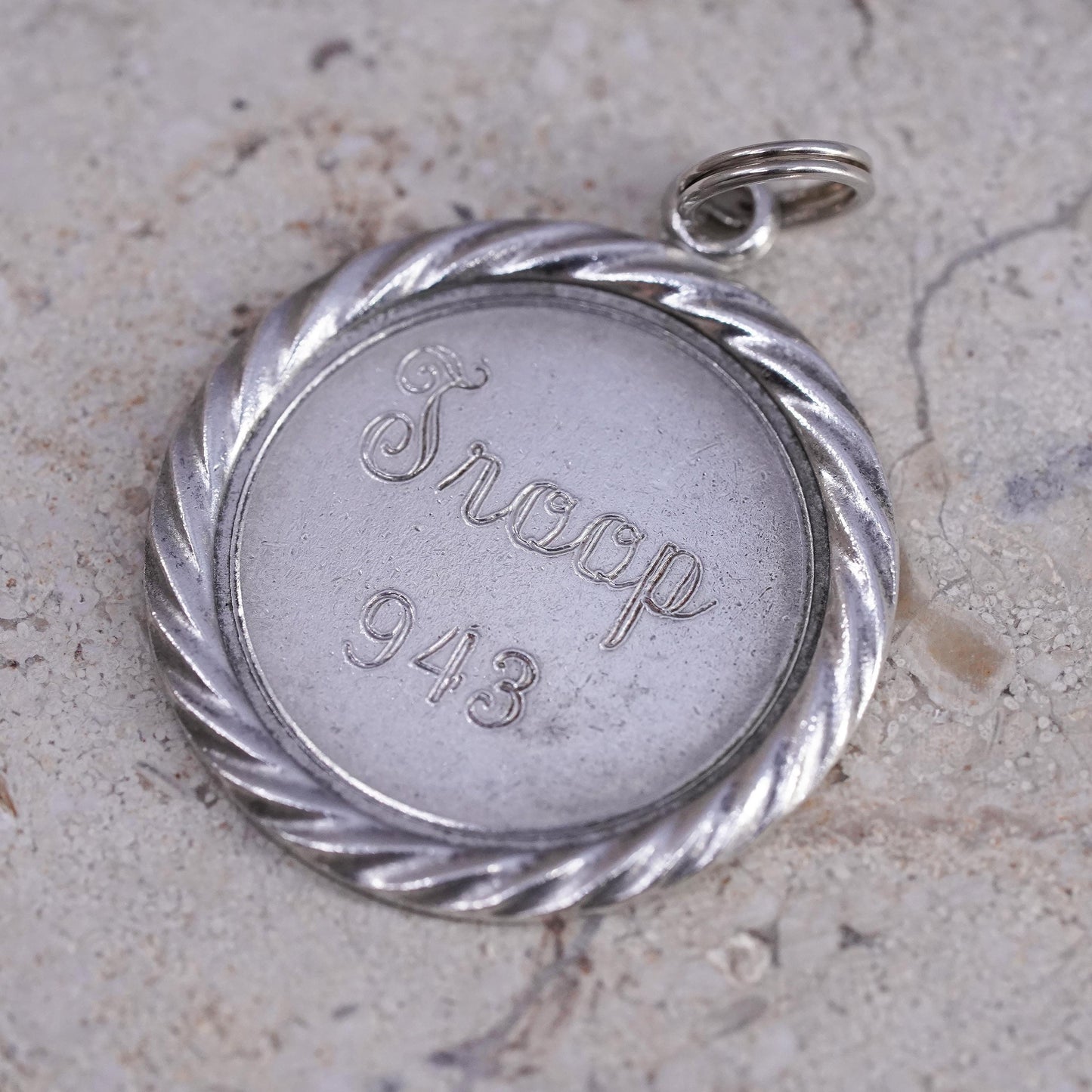 Vintage sterling silver handmade pendant, 925 tag charm engraved Troop 943