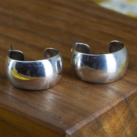 0.5”, southwestern Sterling silver handmade earrings, 925 modern hoops, huggie