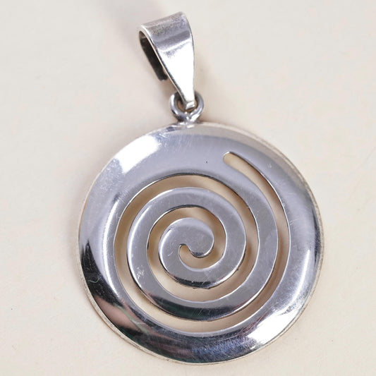 Vintage handmade Sterling silver pendant, 925 circle tag with spiral cut out