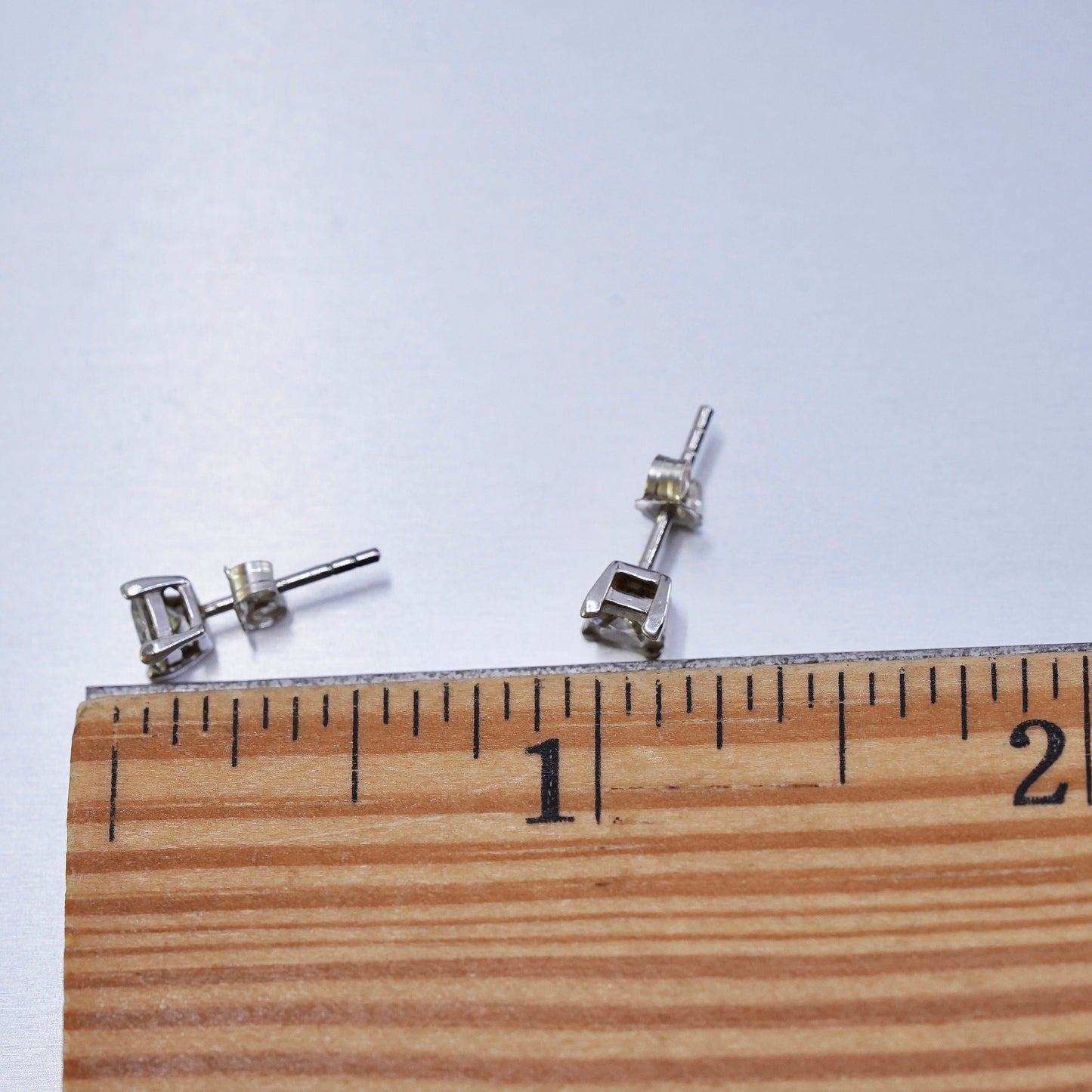 4mm, Vintage Sterling 925 silver handmade earrings, square cz studs
