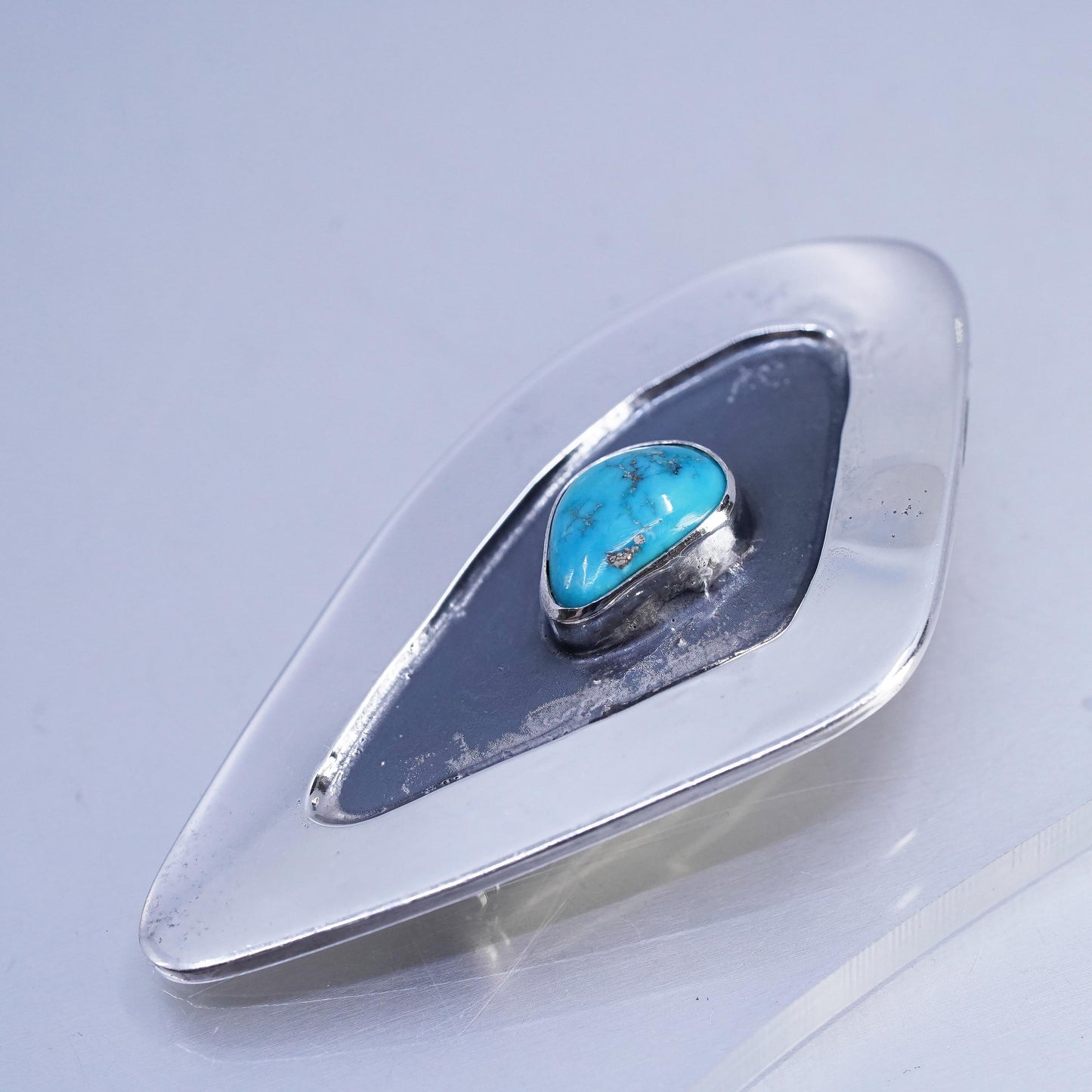 Vintage Native American Sterling 925 silver oxidized pendant brooch turquoise