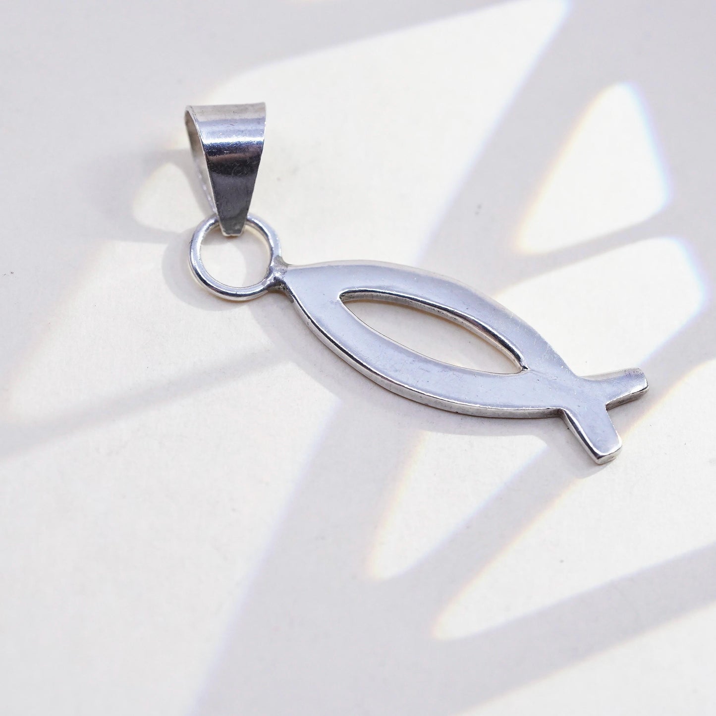 Vintage 925 Sterling Silver Ichthys Fish Pendant, Christian Jesus Symbol Charm