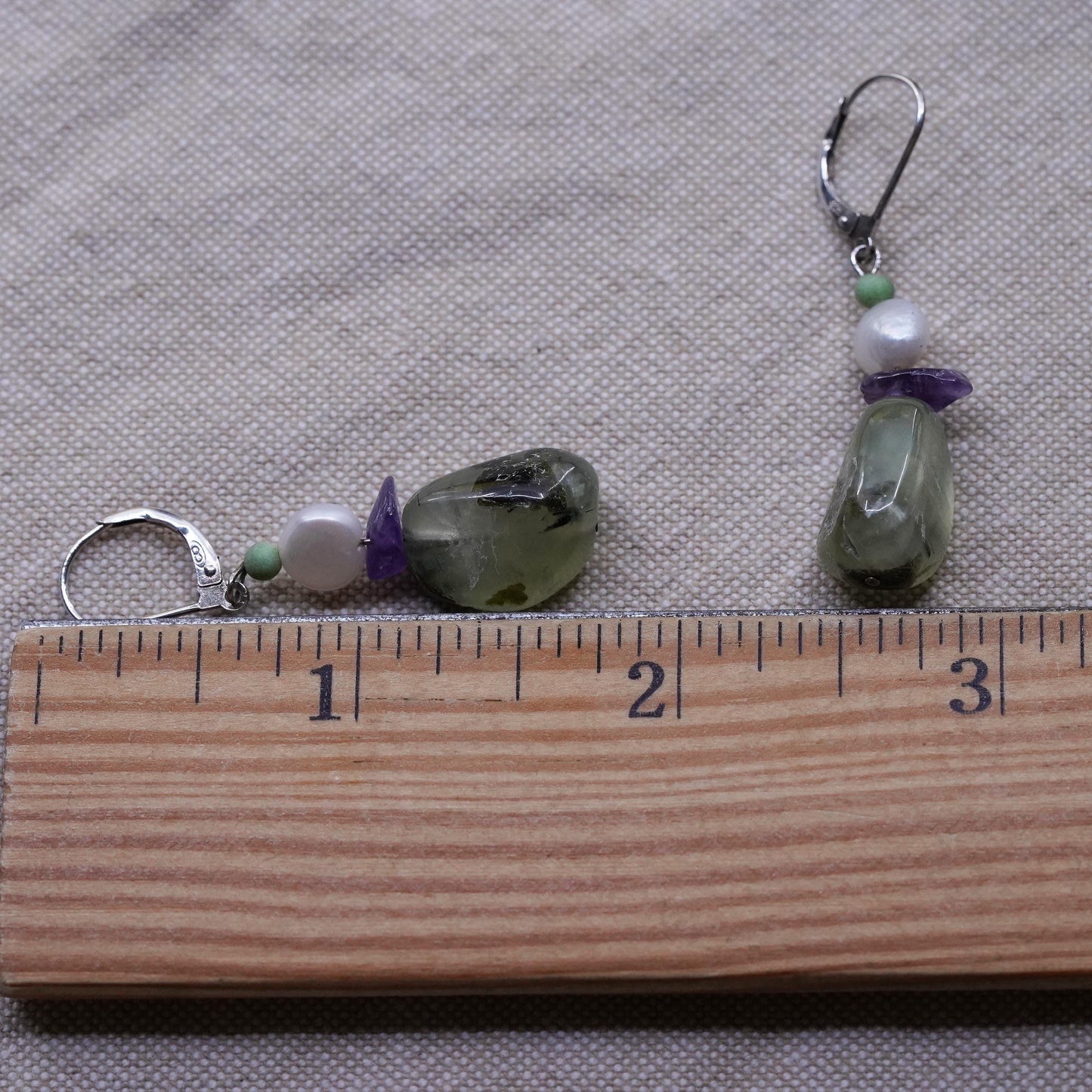 Sterling silver 925 handmade earrings with pearl prehnite amethyst nuggets