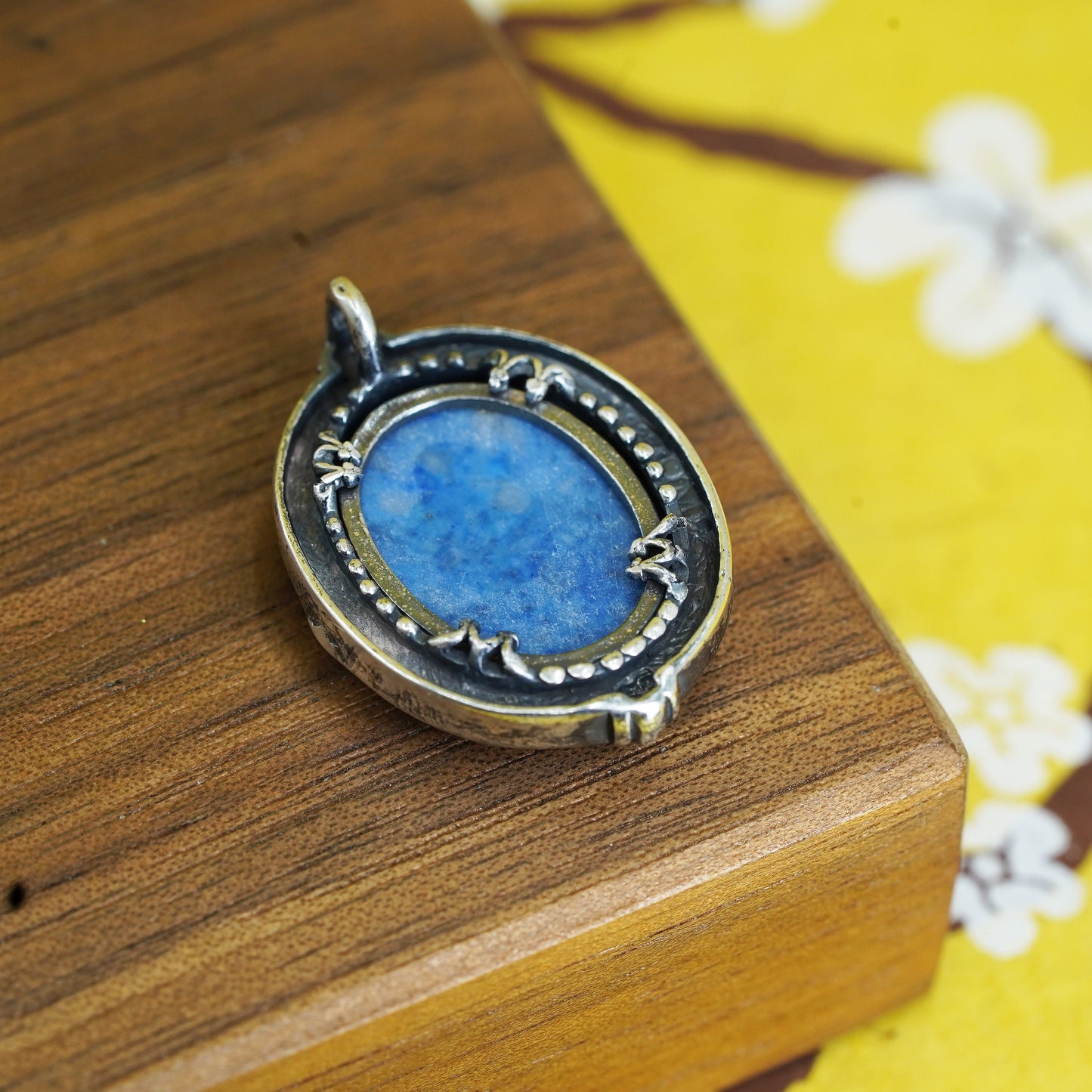 southwestern Sterling 925 silver charm pendant w/ denim lapis lazuli and beads