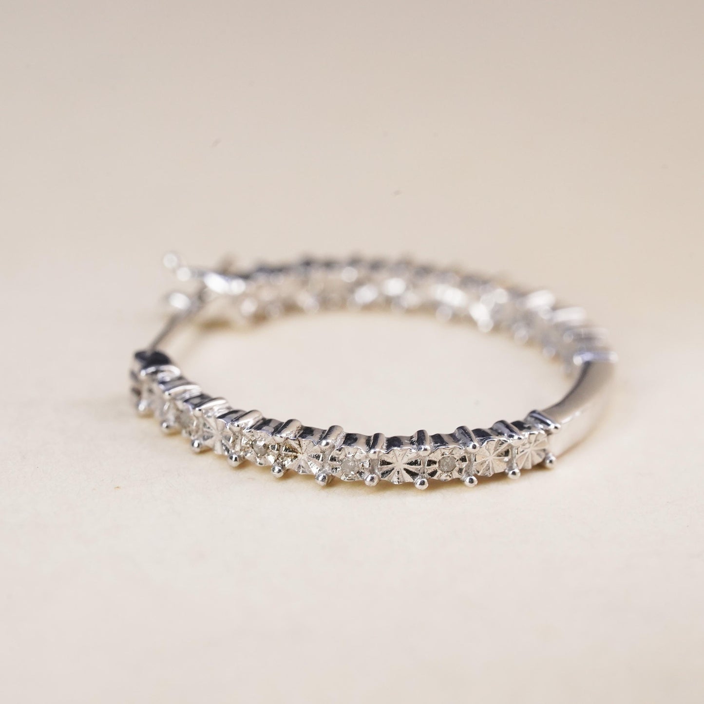 1", sterling silver loop single earring, minimalist hoop with cluster diamonds