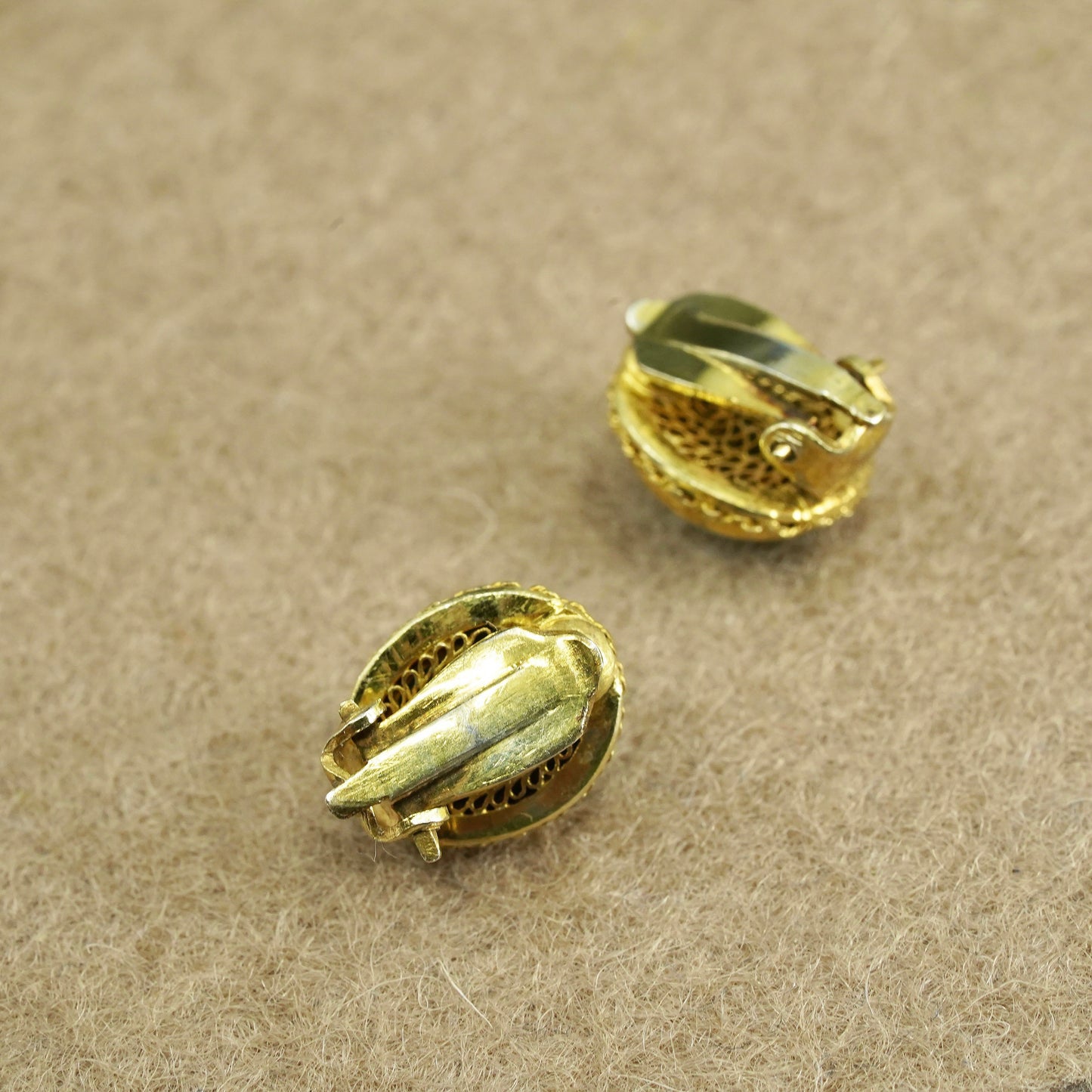gold over Sterling 925 silver handmade earrings, oval clip on with turquoise