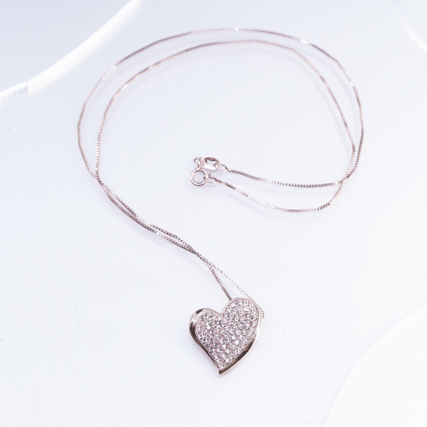 18”, vermeil rose gold Sterling 925 silver necklace cluster cz heart pendant