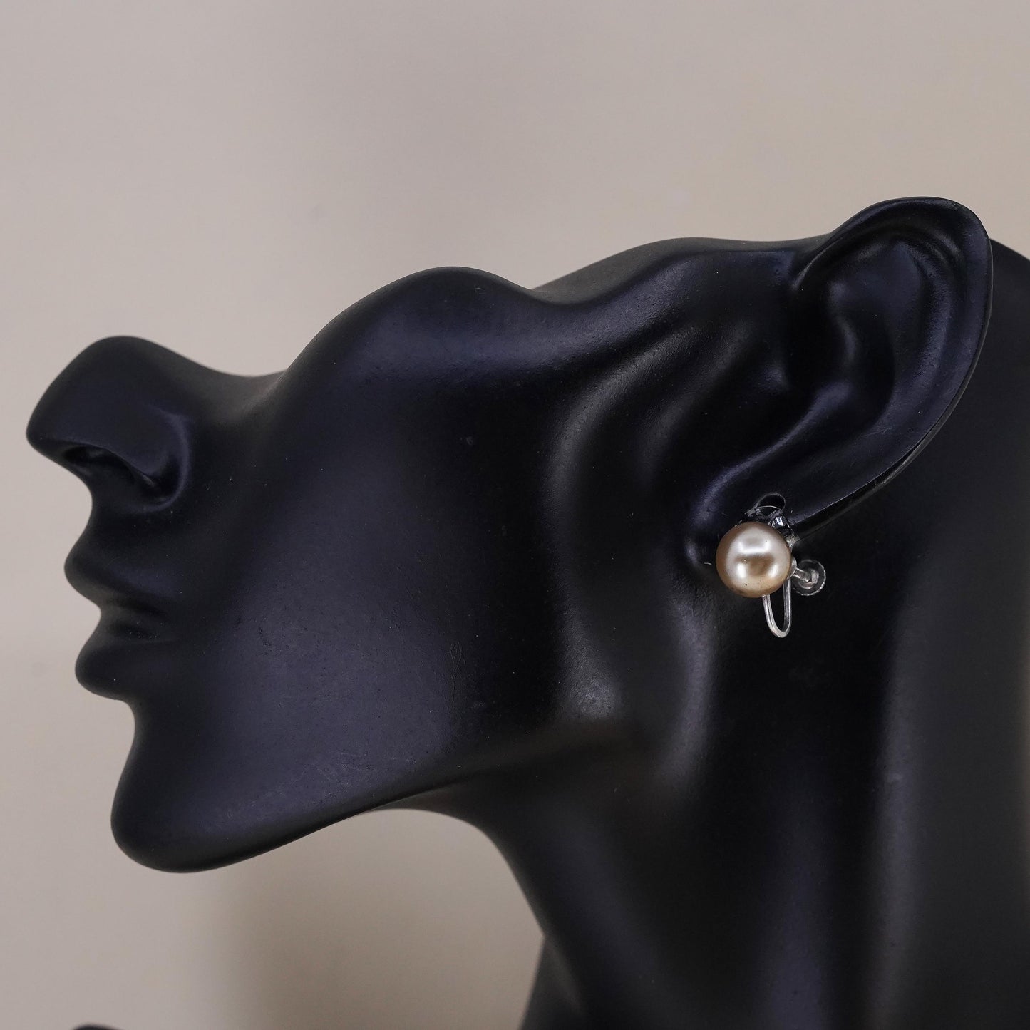 Vintage sterling 925 silver handmade earrings screw back with faux pearl