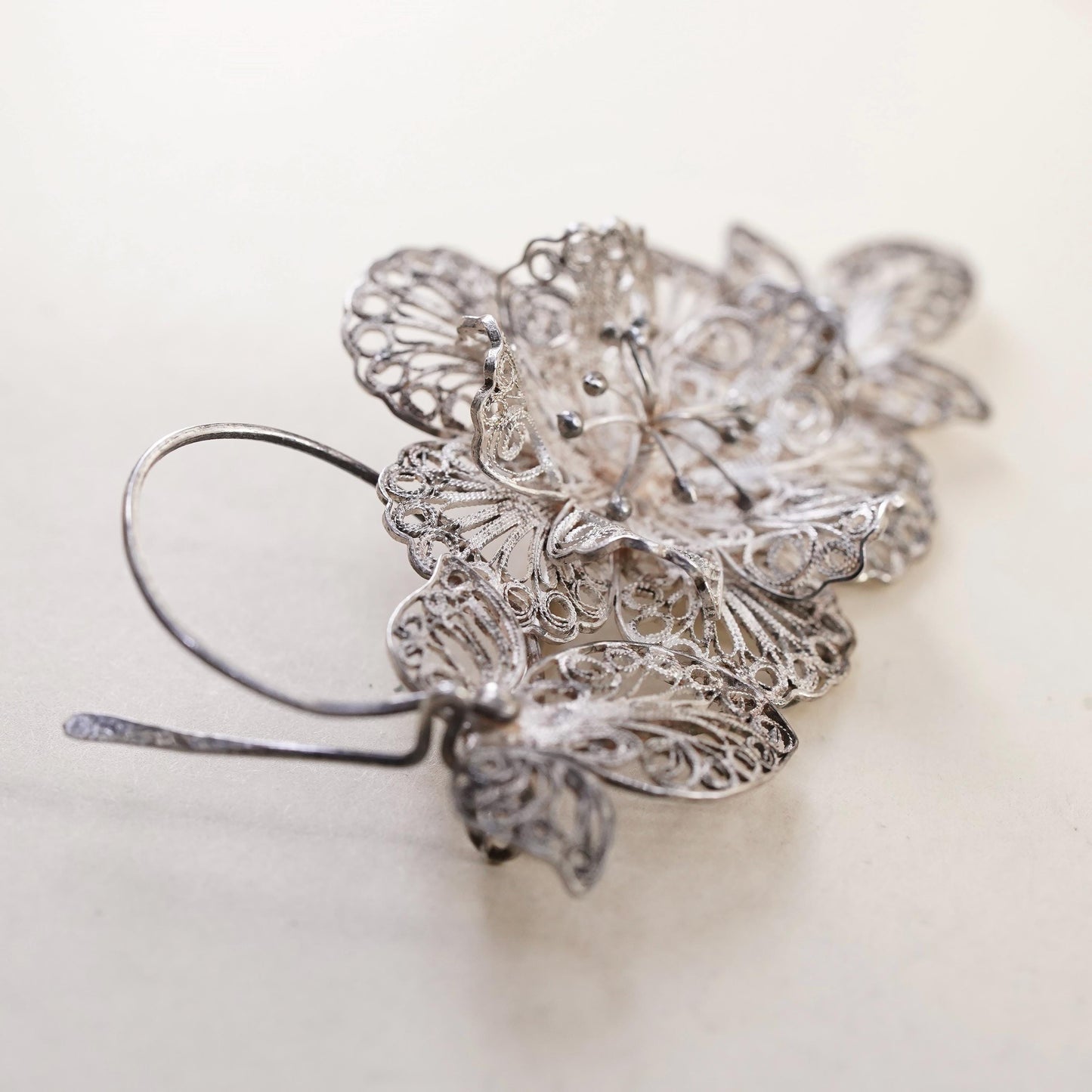 Vintage TOM Sterling silver handmade brooch, 925 filigree flower pin