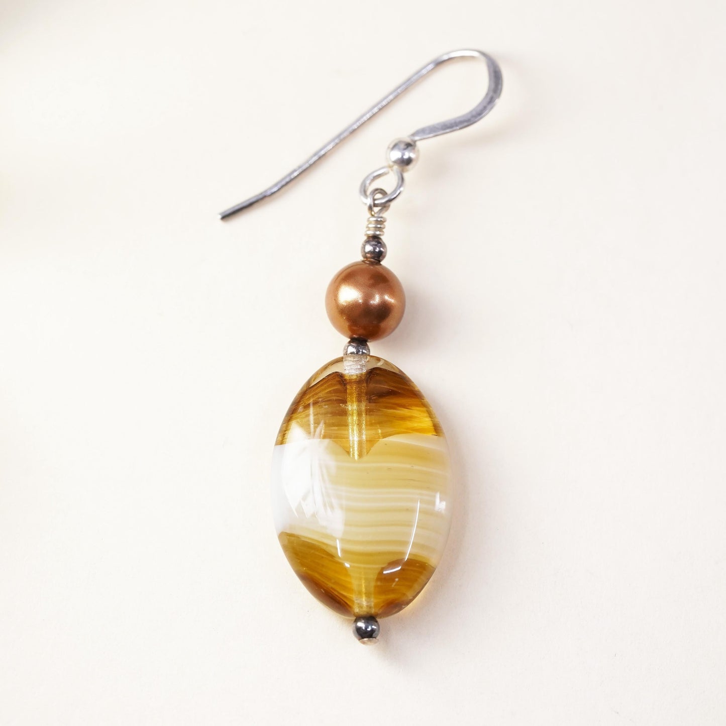 Vintage sterling 925 silver handmade single earring with yellow bead