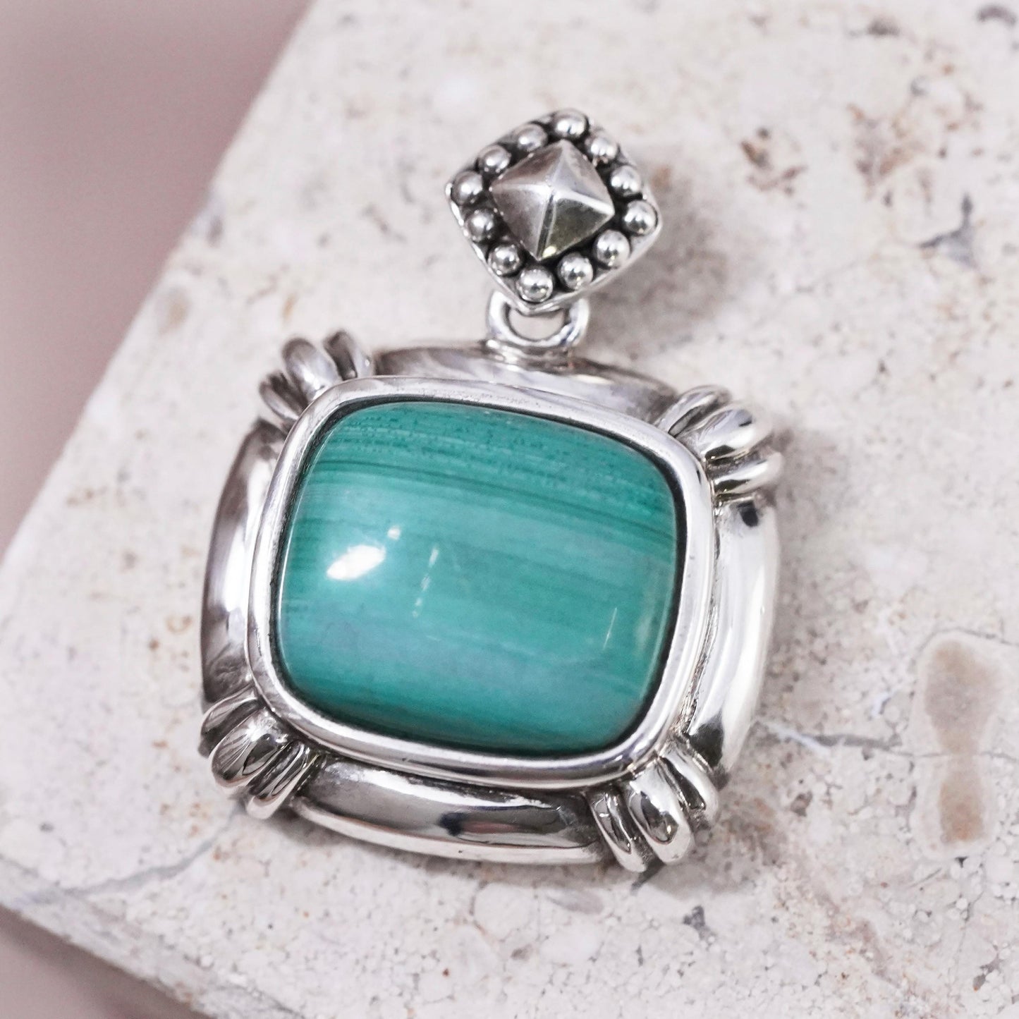 Vintage Sterling 925 silver handmade pendant with malachite