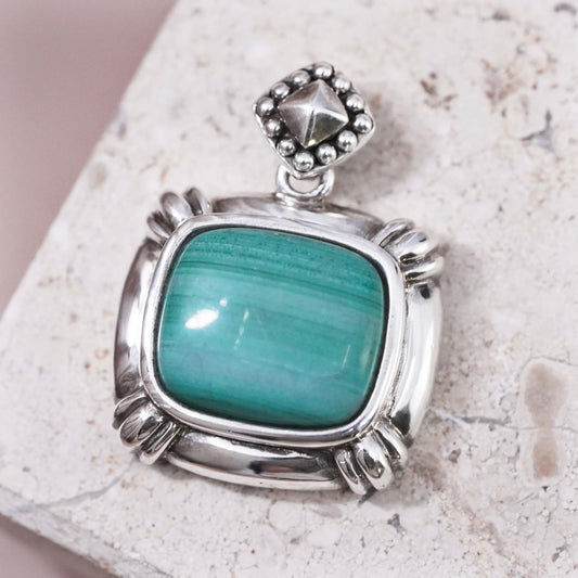 Vintage Sterling 925 silver handmade pendant with malachite