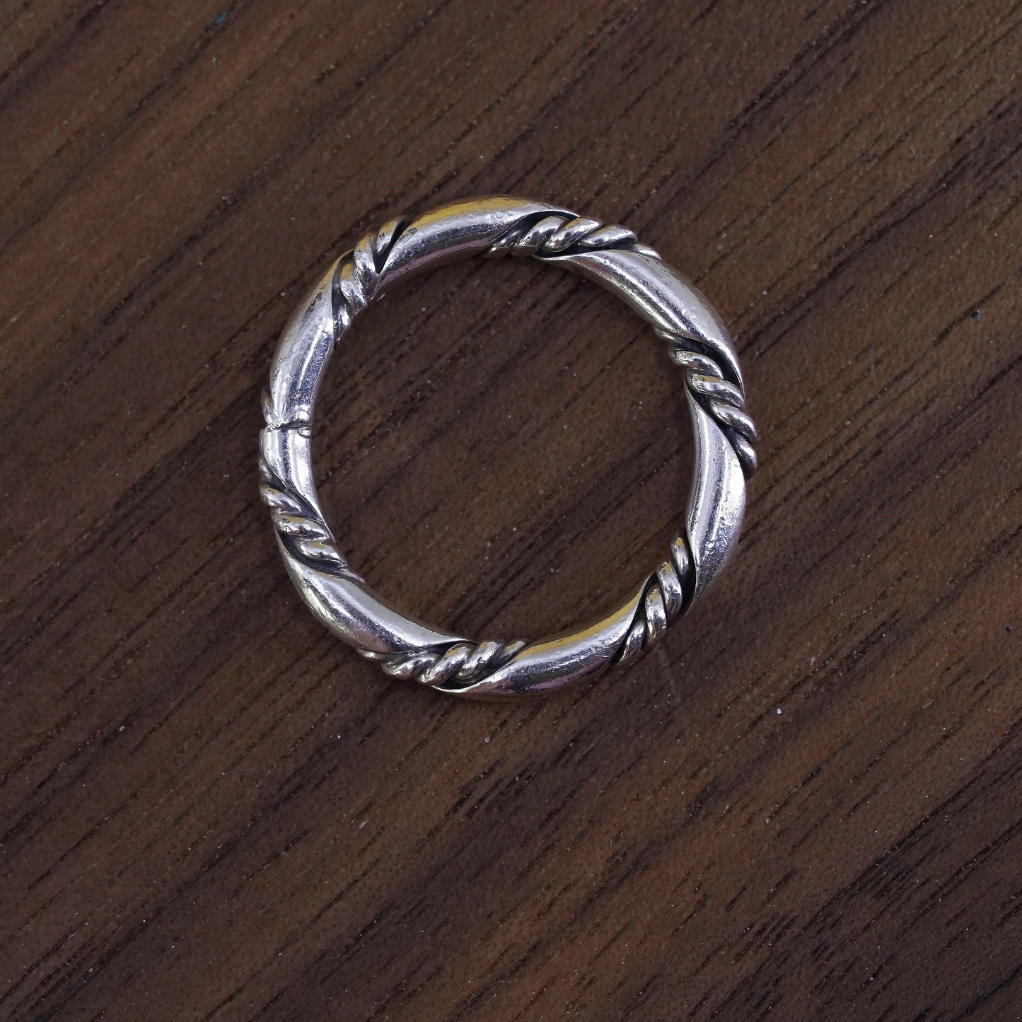 size 5, vintage Sterling silver handmade ring, Mexican 925 band with cable