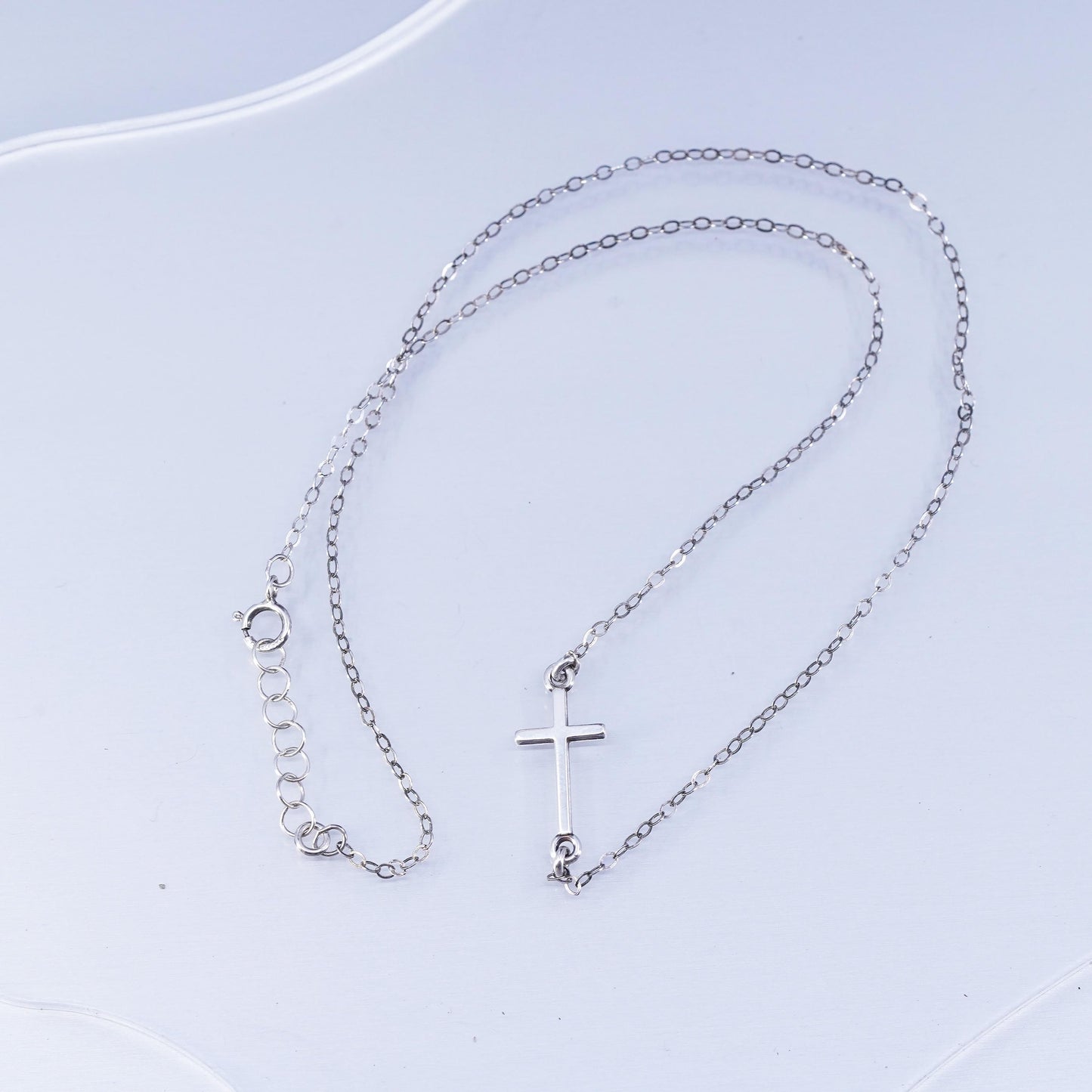 15”, vintage Sterling 925 silver handmade snake necklace with cross pendant