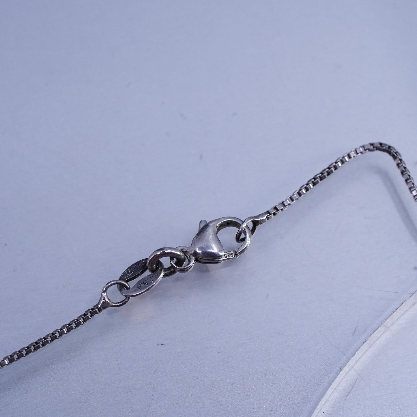 18", vintage Sterling 925 silver box pendant necklace with circle pendant