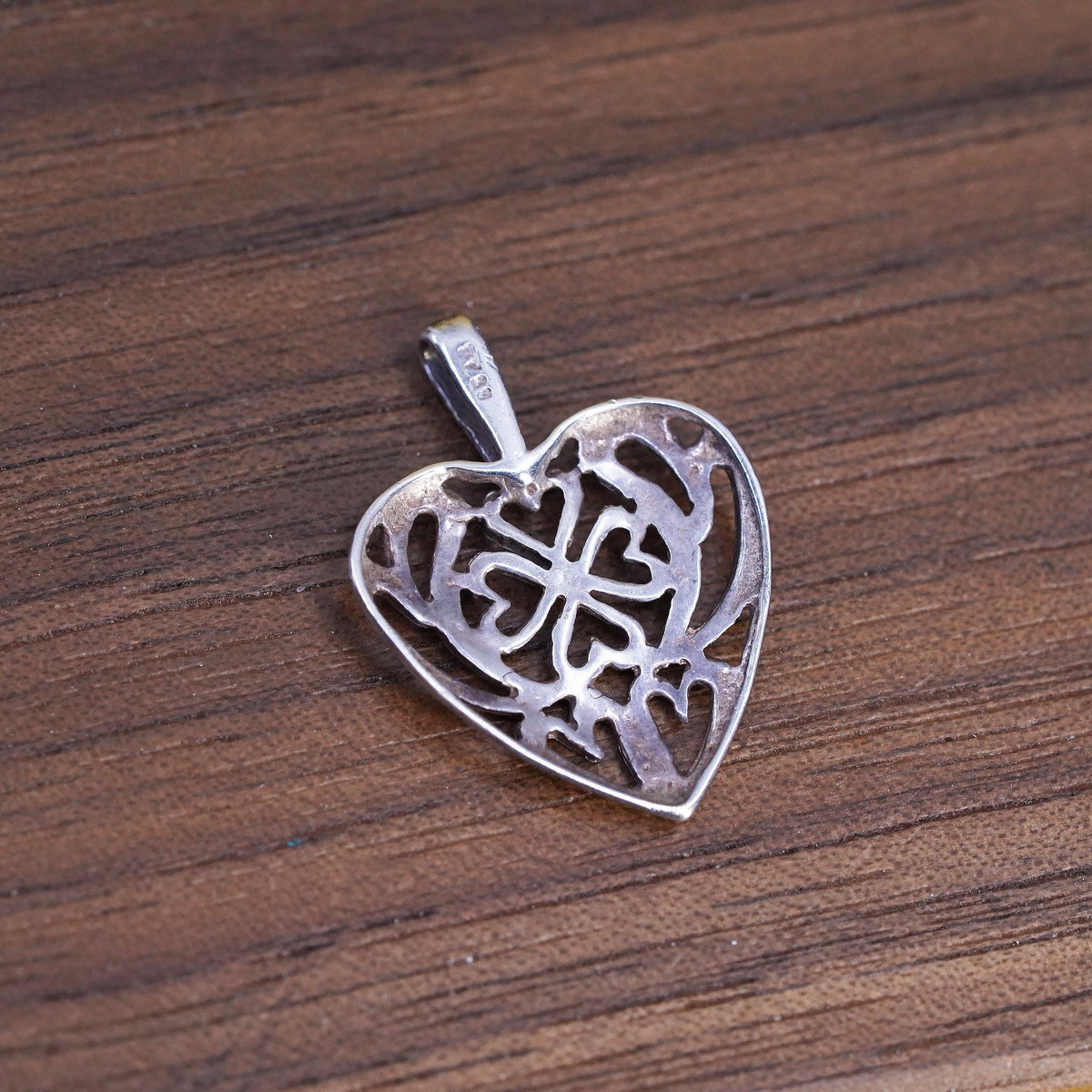Sterling Silver 925 Four Leaf Clover Heart Pendant Charm Celtic Irish Good Luck