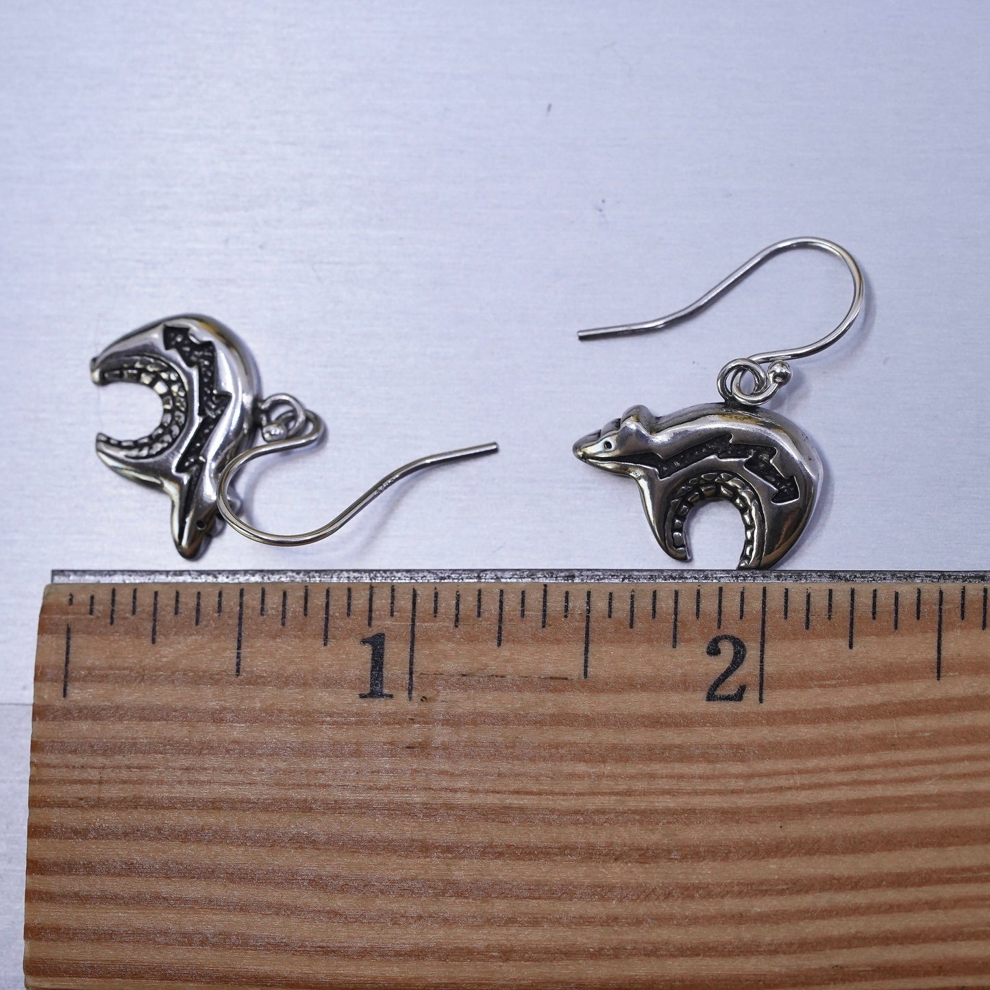 Vintage Native American Southwestern 925 Sterling silver bear handmade earrings