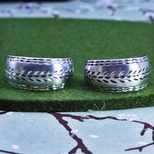 1.25”, Vintage sterling silver handmade earrings, textured wide Huggie hoops